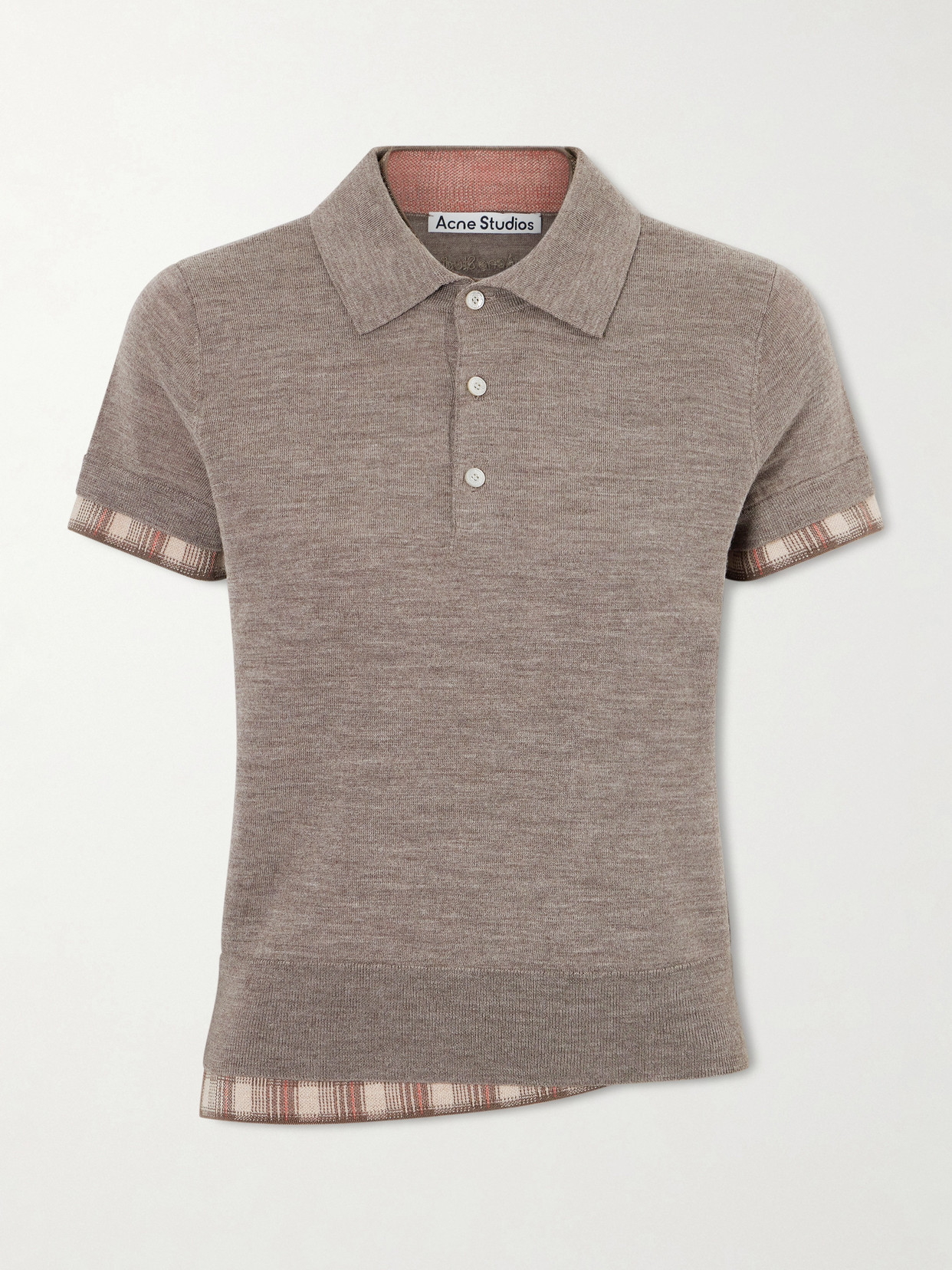 Acne Studios Layered Checked Wool Polo Shirt In Brown