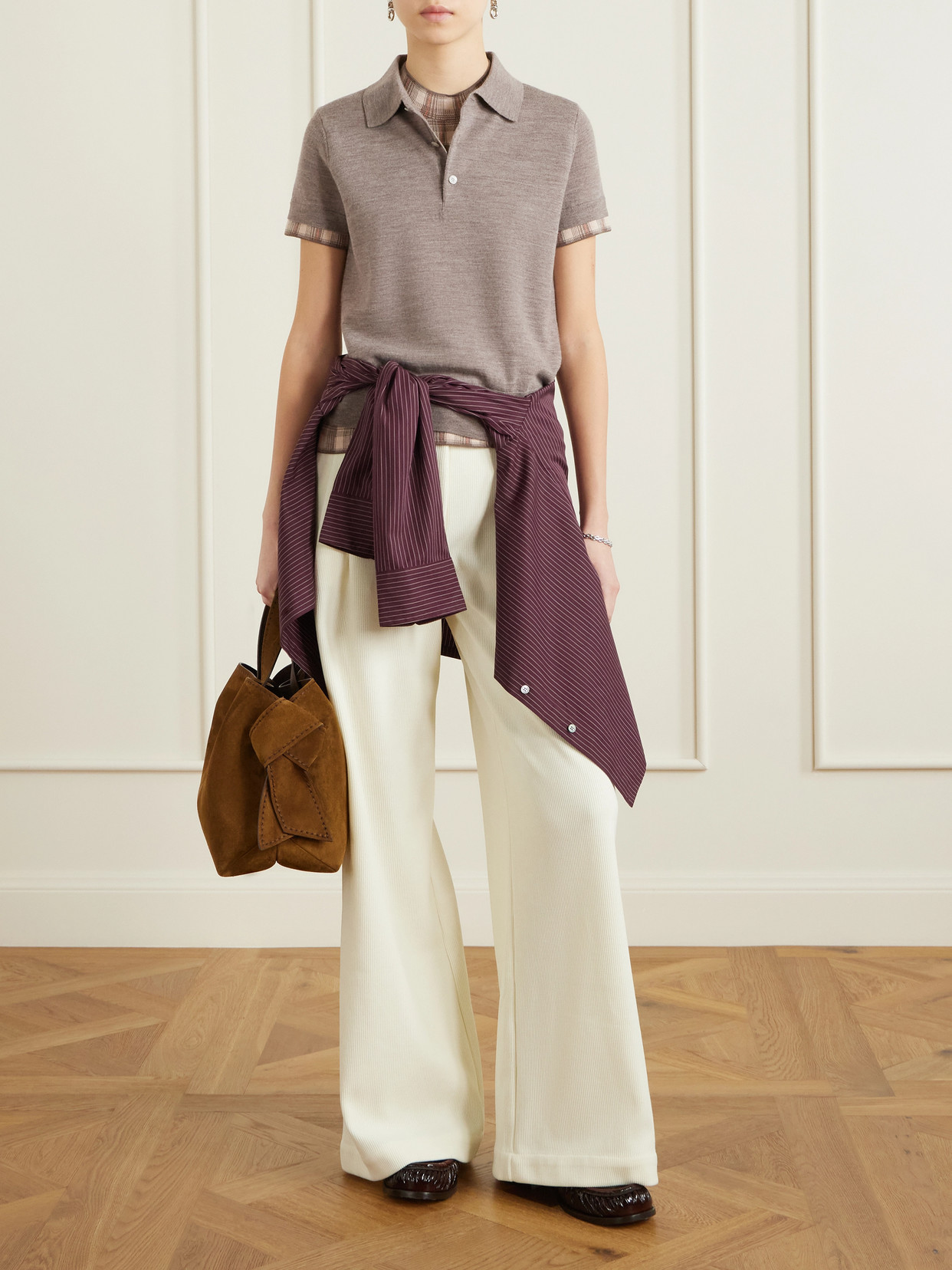 Acne Studios Layered Short Sleeve Wool Polo Sweater In Brown