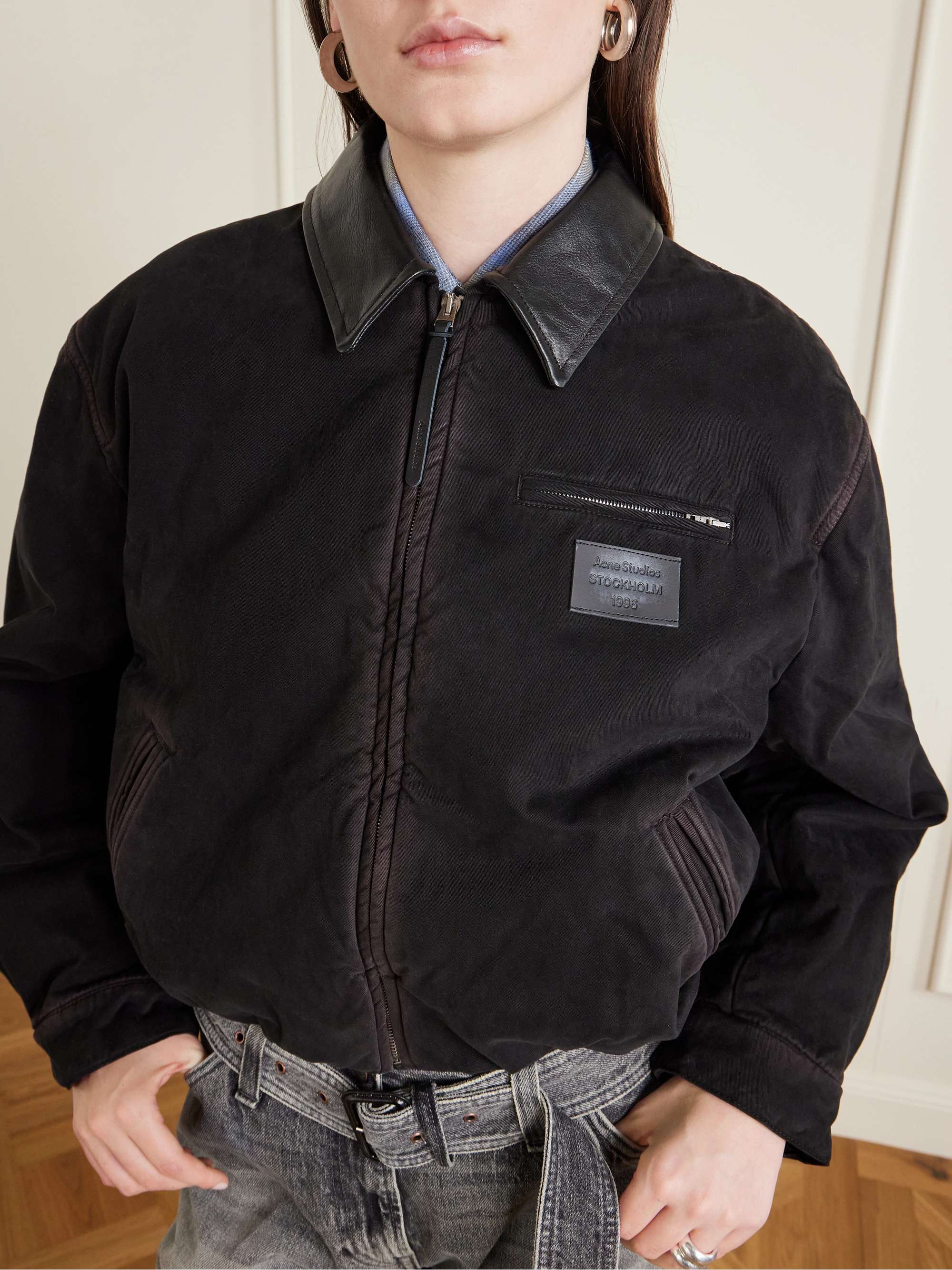 ACNE STUDIOS Appliquéd leather-trimmed distressed cotton-twill