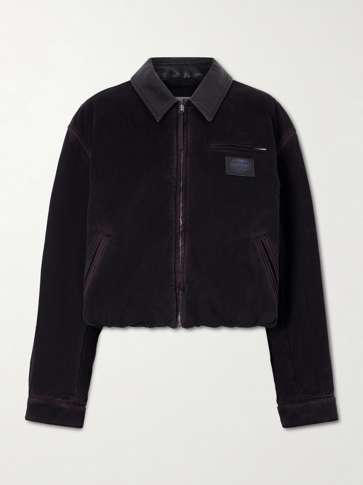 Acne Studios Appliquéd Leather-trimmed Distressed Cotton-twill Jacket In Black