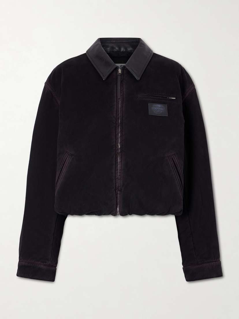 Acne Studios Appliquéd Leather-trimmed Distressed Cotton-twill Jacket