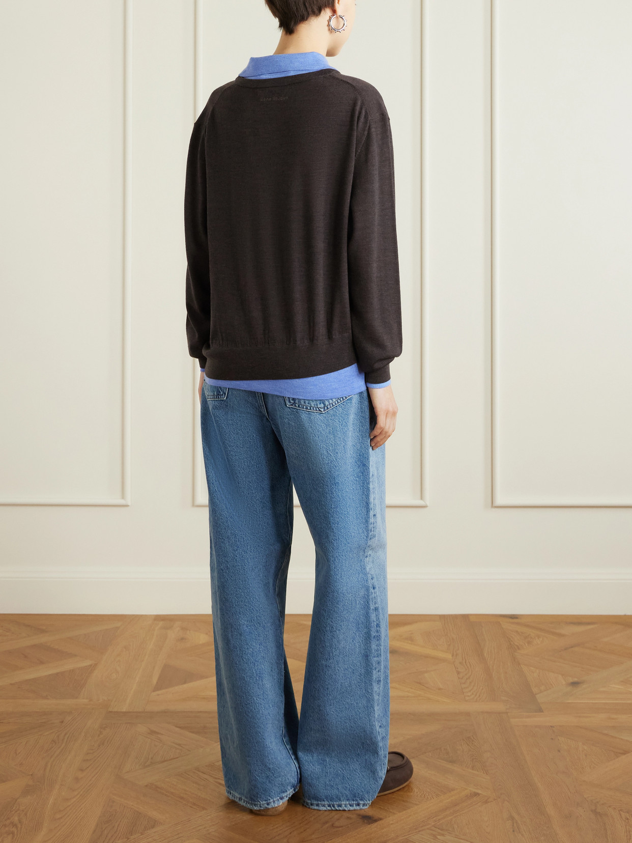 Acne Studios Womens Brown Blue Kascha Layered Wool Jumper