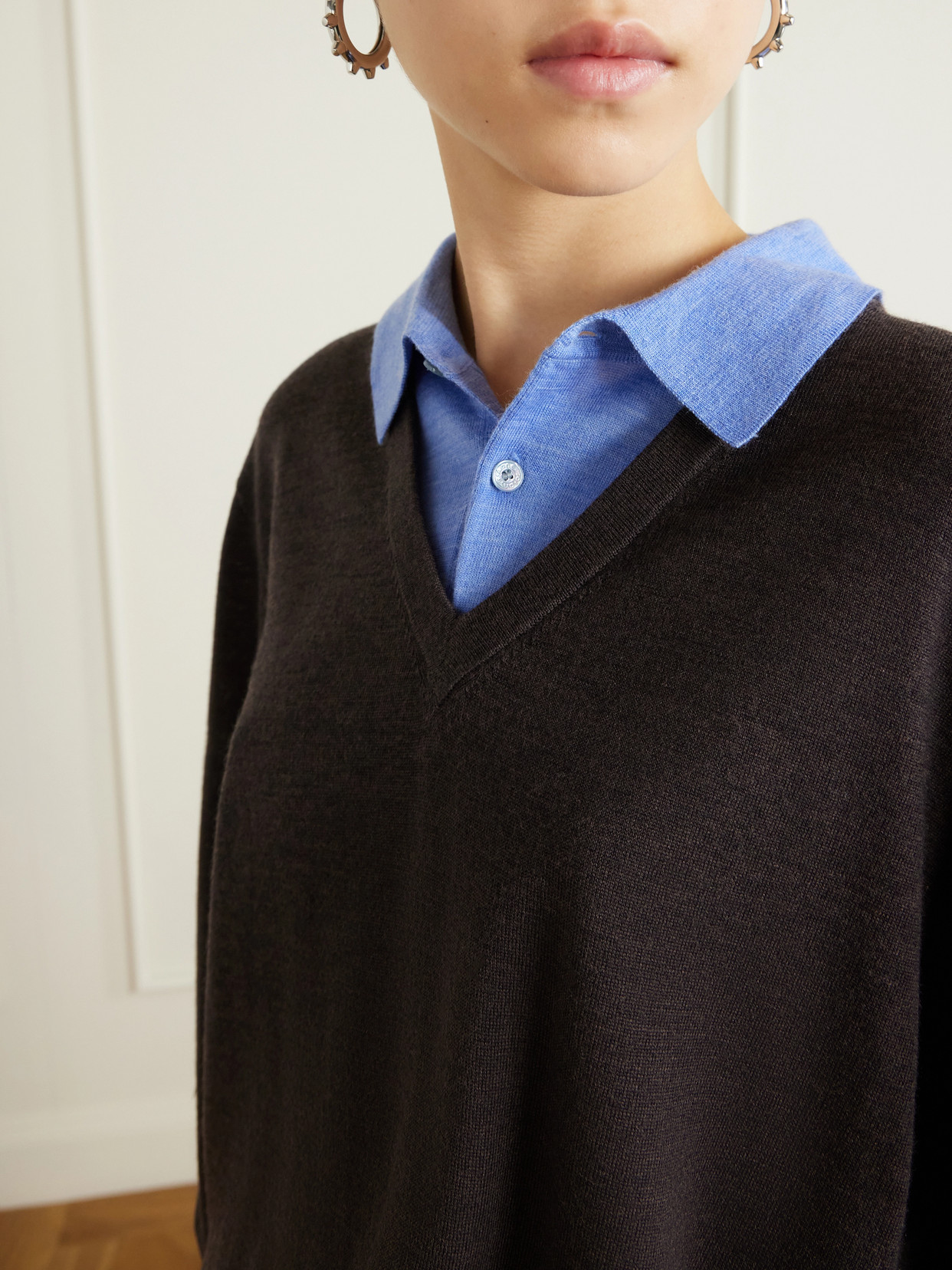 Acne Studios Womens Brown Blue Kascha Layered Wool Jumper