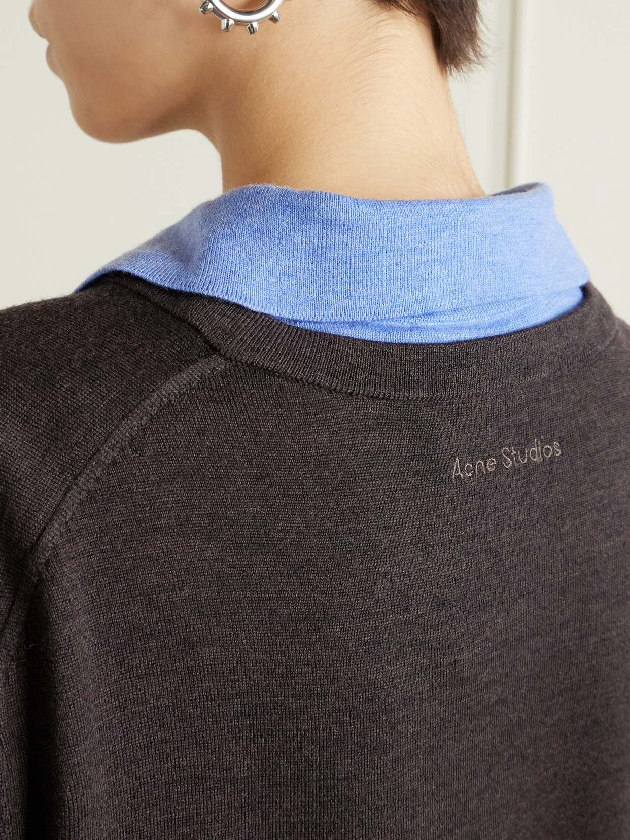 Acne Studios Womens Brown Blue Kascha Layered Wool Jumper