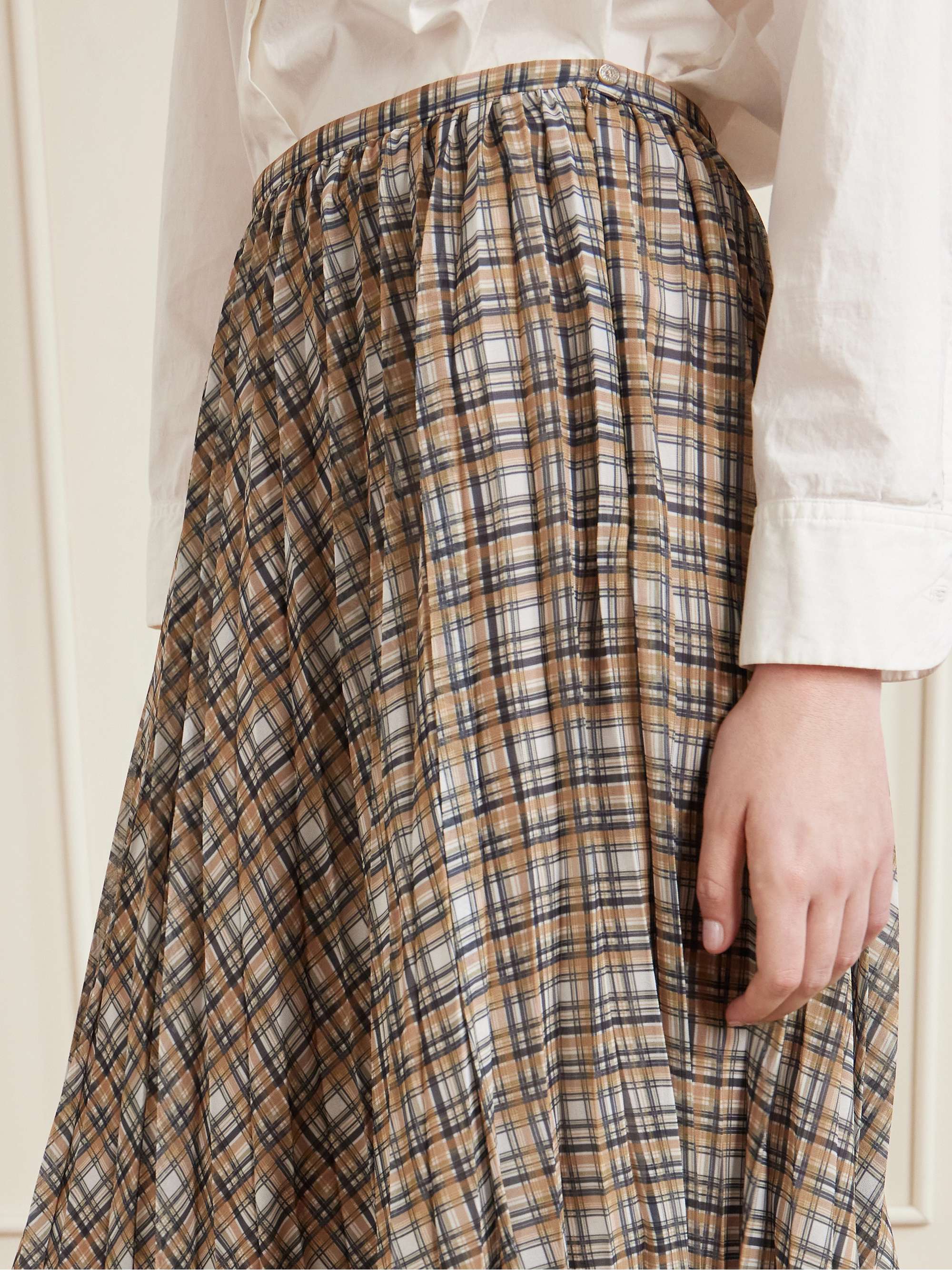ACNE STUDIOS Asymmetric pleated checked chiffon midi skirt | NET-A