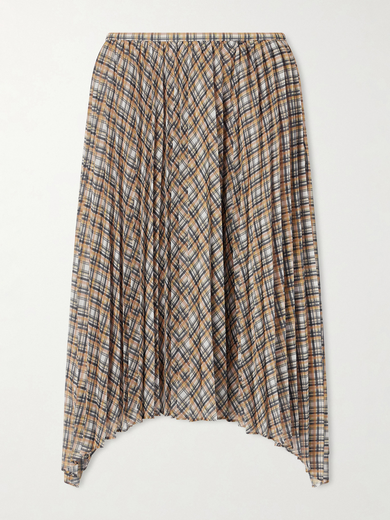 Acne Studios Asymmetric Pleated Checked Chiffon Midi Skirt In Multi