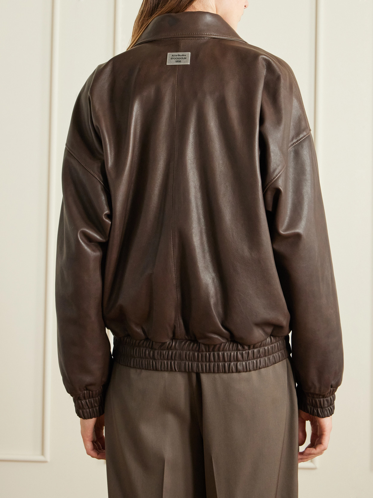 Acne Studios Leather Bomber Jacket In Brown