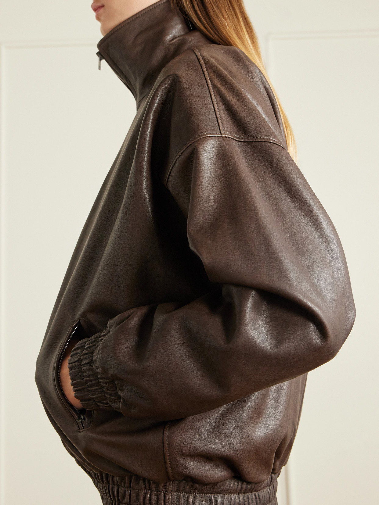 Acne Studios Leather Bomber Jacket In Brown