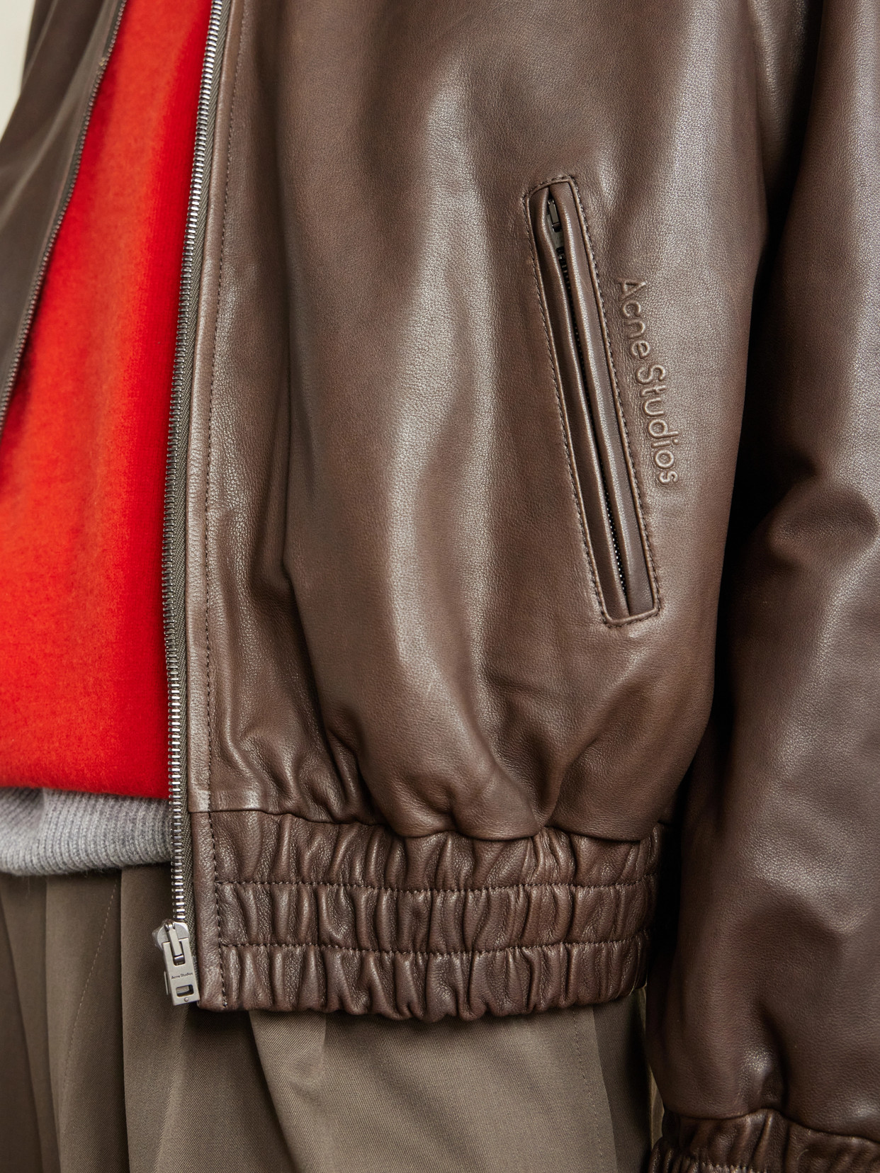 Acne Studios Leather Bomber Jacket In Brown