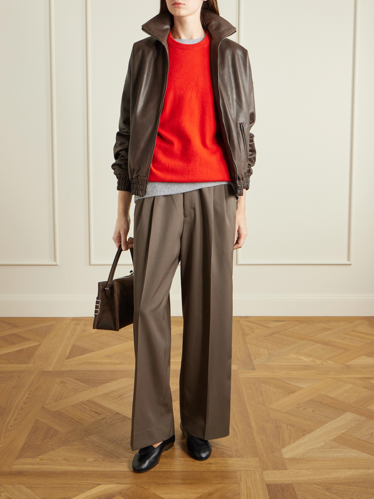 Acne Studios Leather Bomber Jacket In Brown