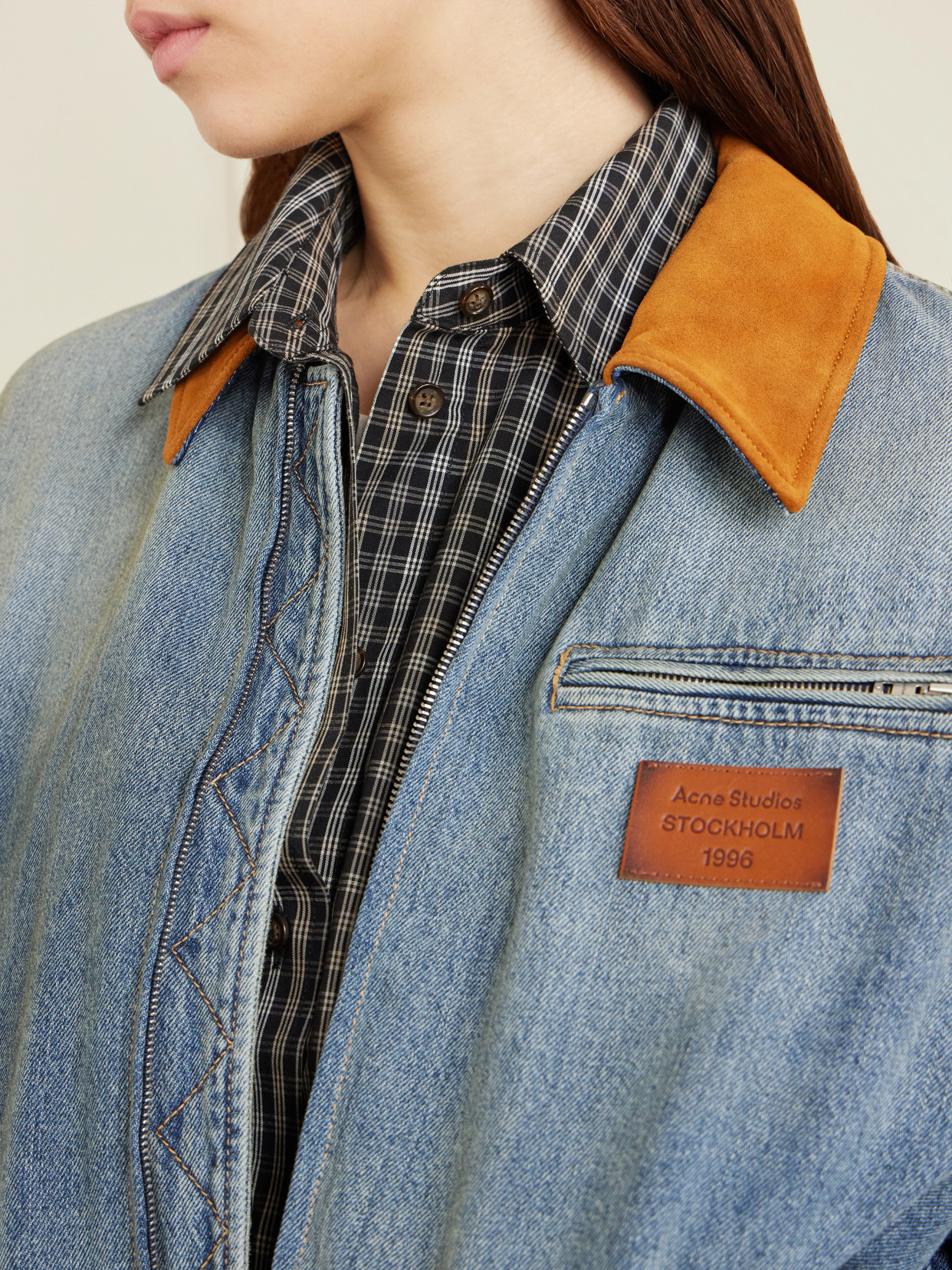 Acne Studios Suede-trimmed Denim Jacket In Blue