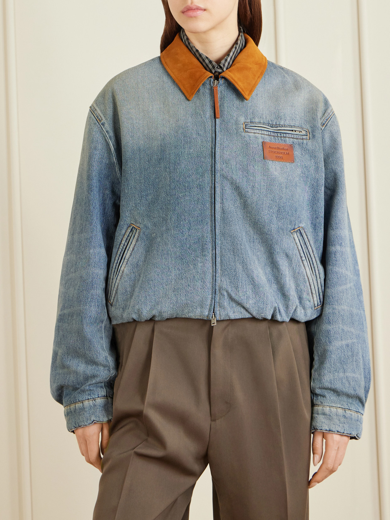 Acne Studios Suede-trimmed Denim Jacket In Blue