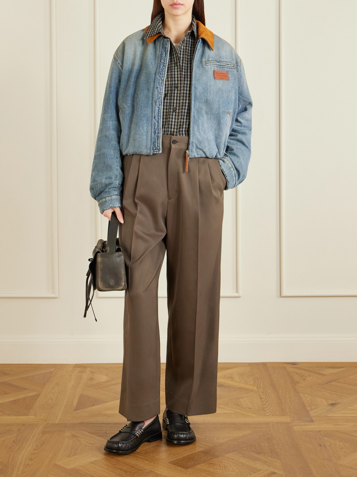 Acne Studios Suede-trimmed Denim Jacket In Blue
