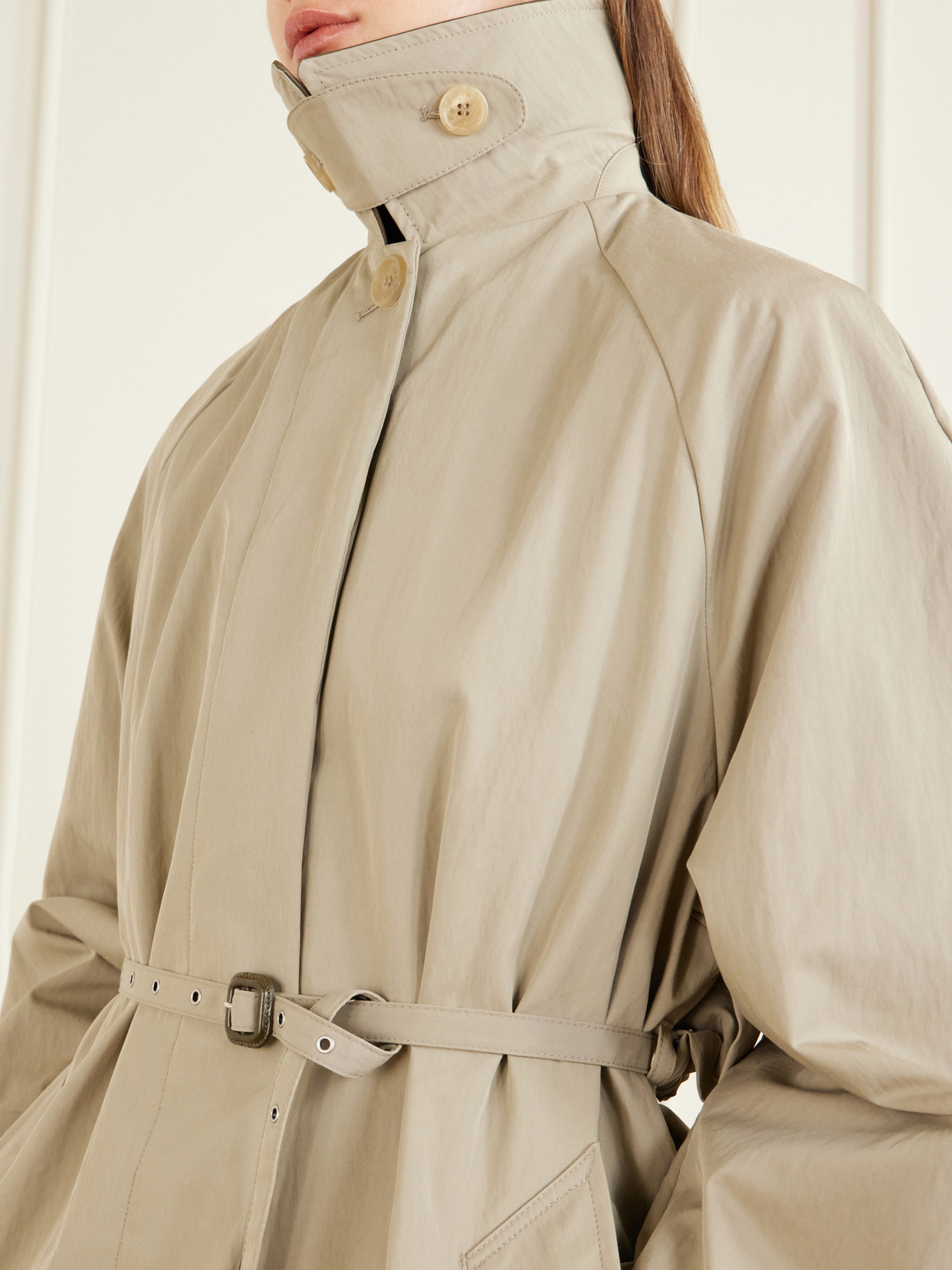 Ofelia Belted Leather-Trimmed Cotton-Blend Trench Coat