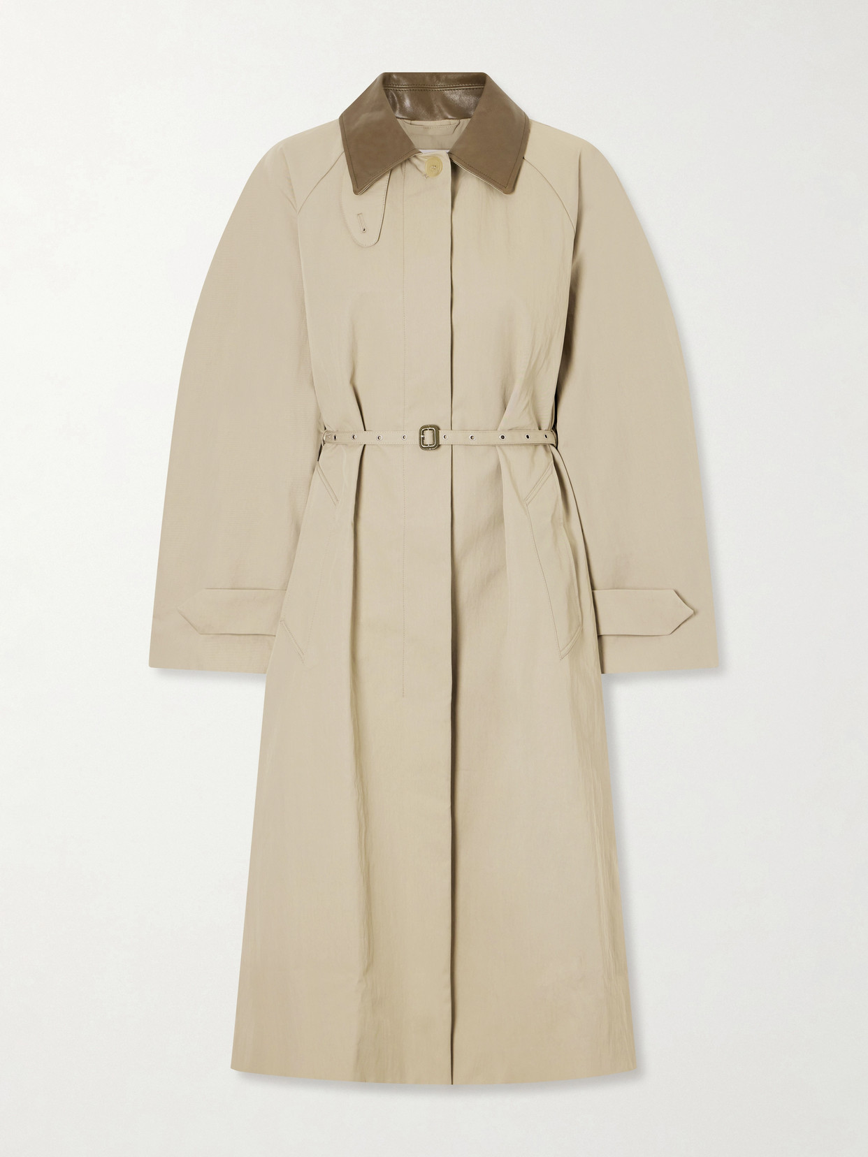 Acne Studios Ofelia Belted Leather-trimmed Cotton-blend Trench Coat In Neutral