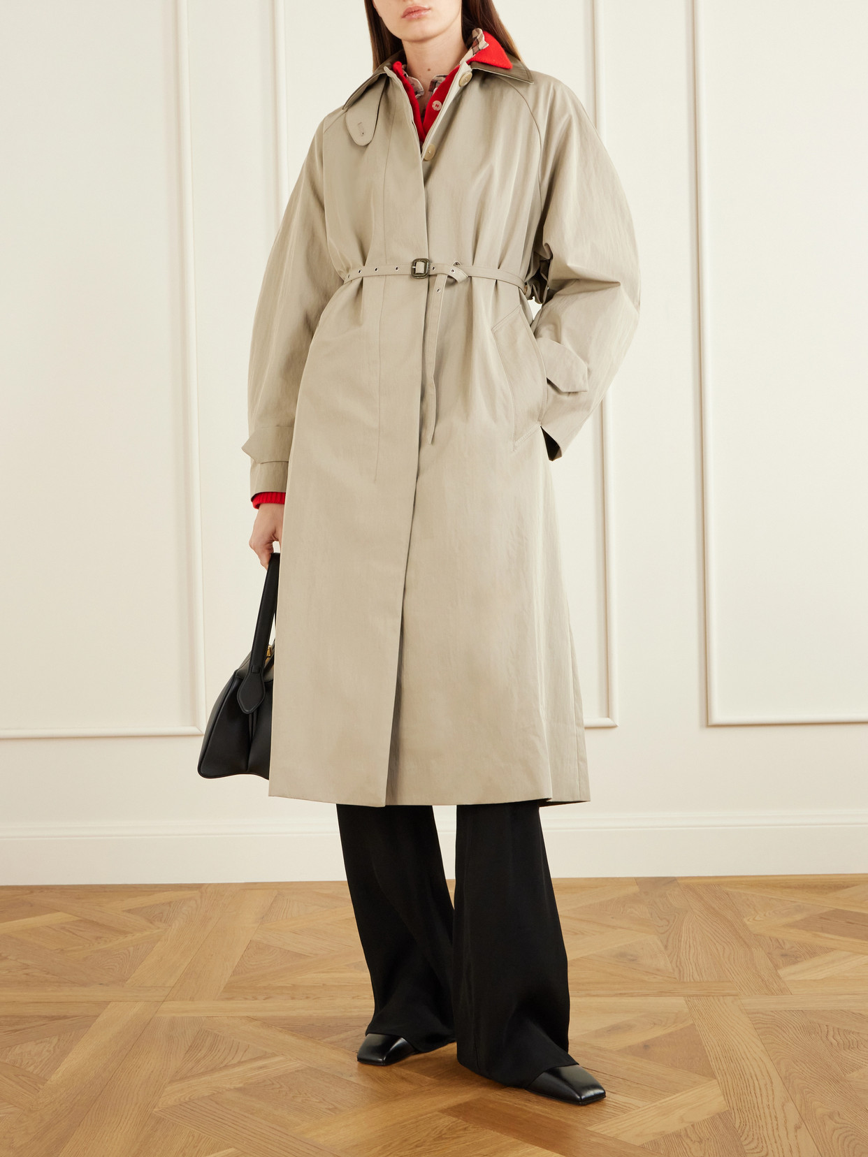 Ofelia Belted Leather-Trimmed Cotton-Blend Trench Coat