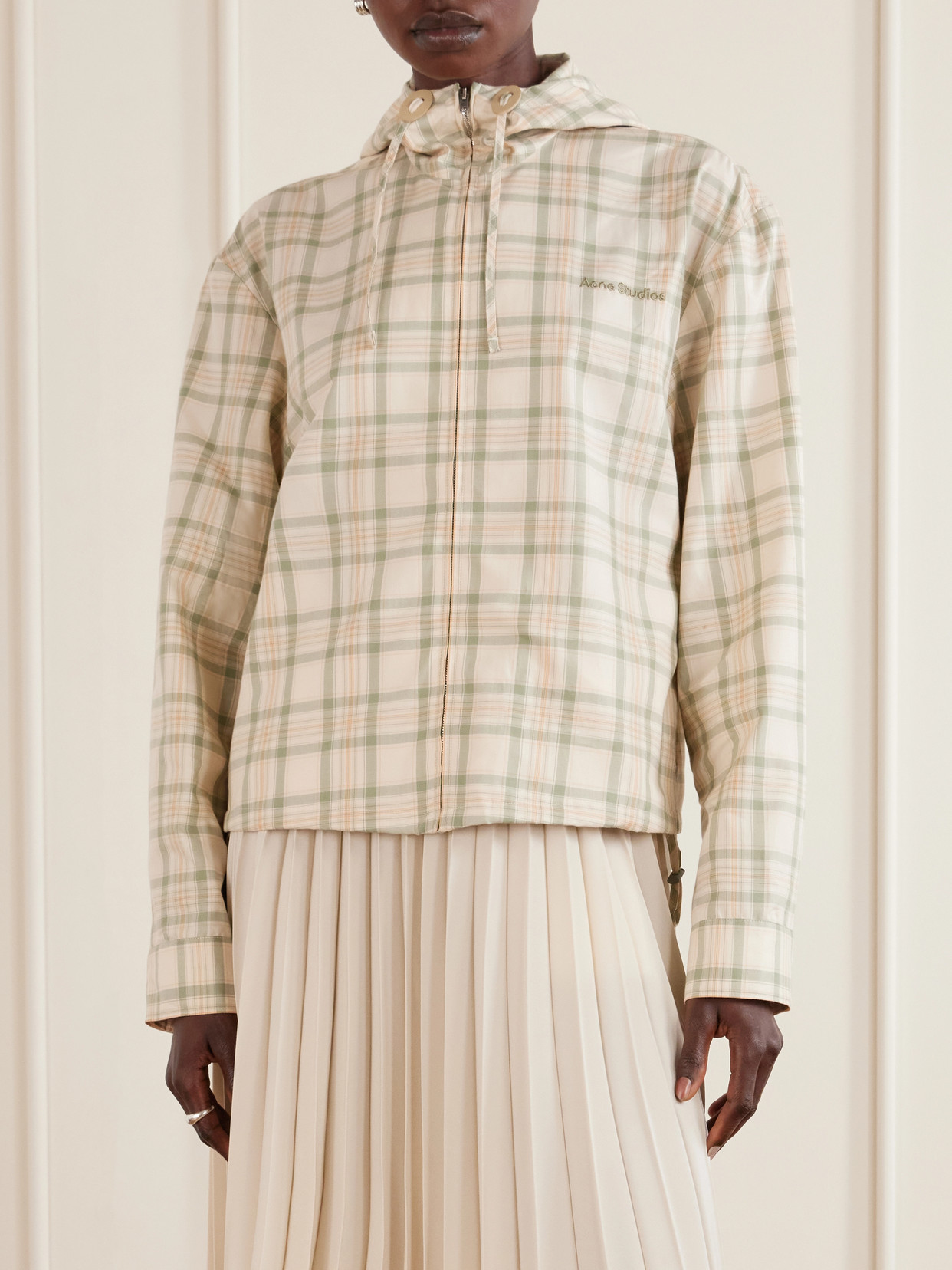 Acne Studios Cotton Checked-printed Jacket In Neutral