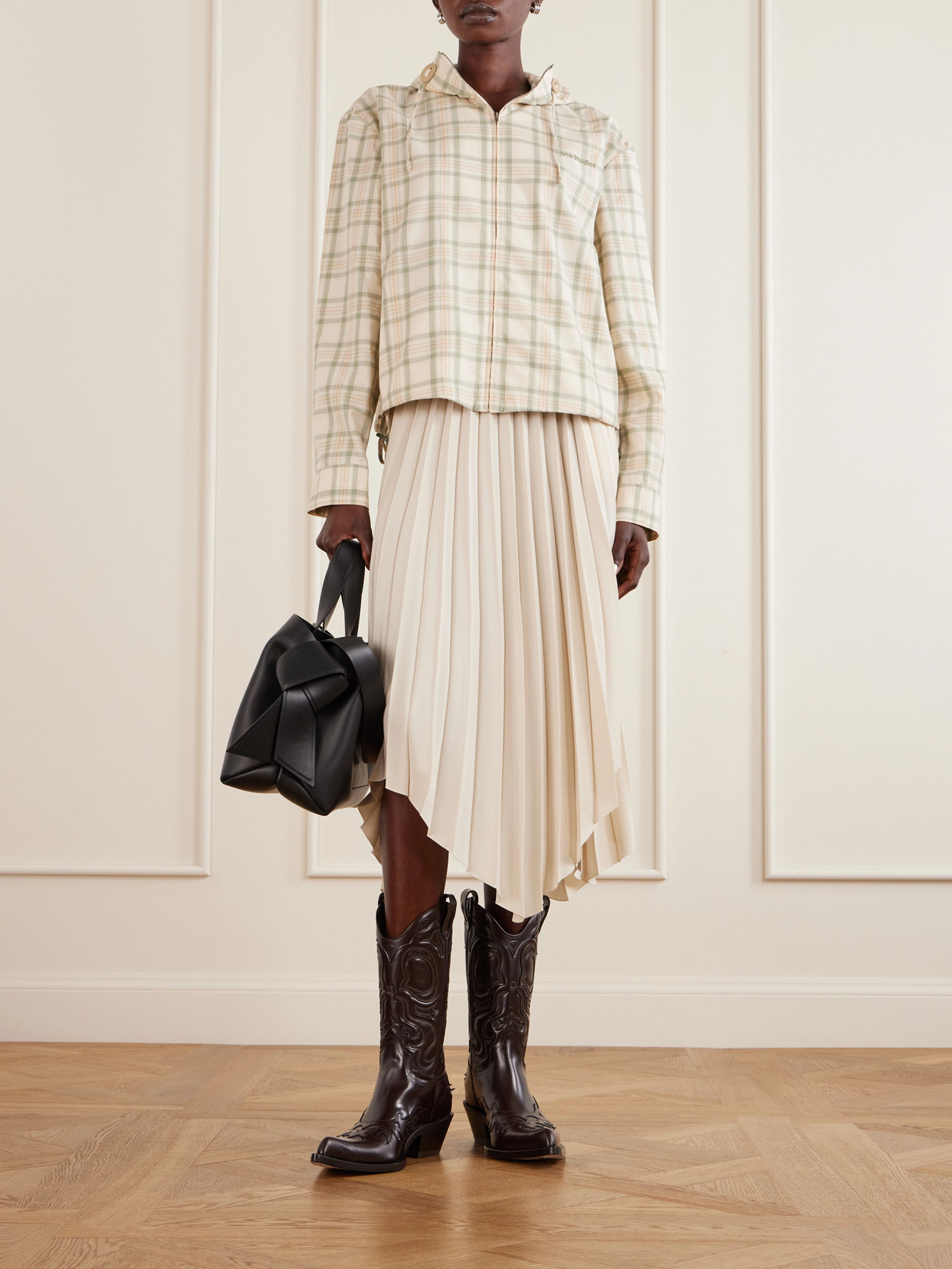 Acne Studios Cotton Checked-printed Jacket In Neutral