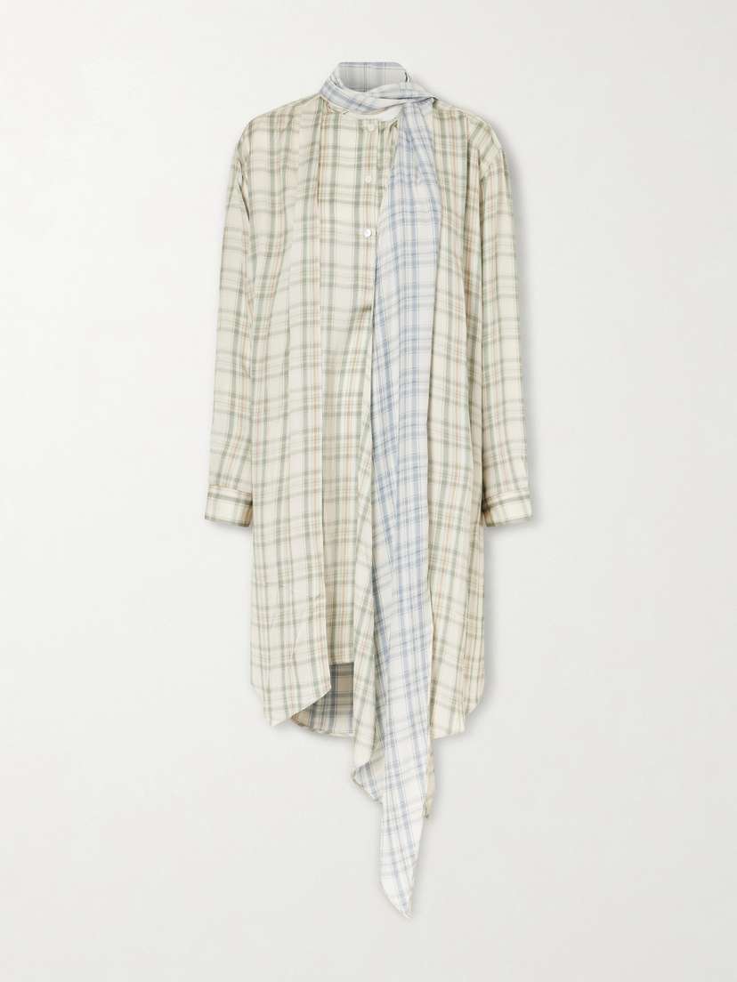 Acne Studios Scarf-detailed Checked Satin Midi Dress - Women's Clothing