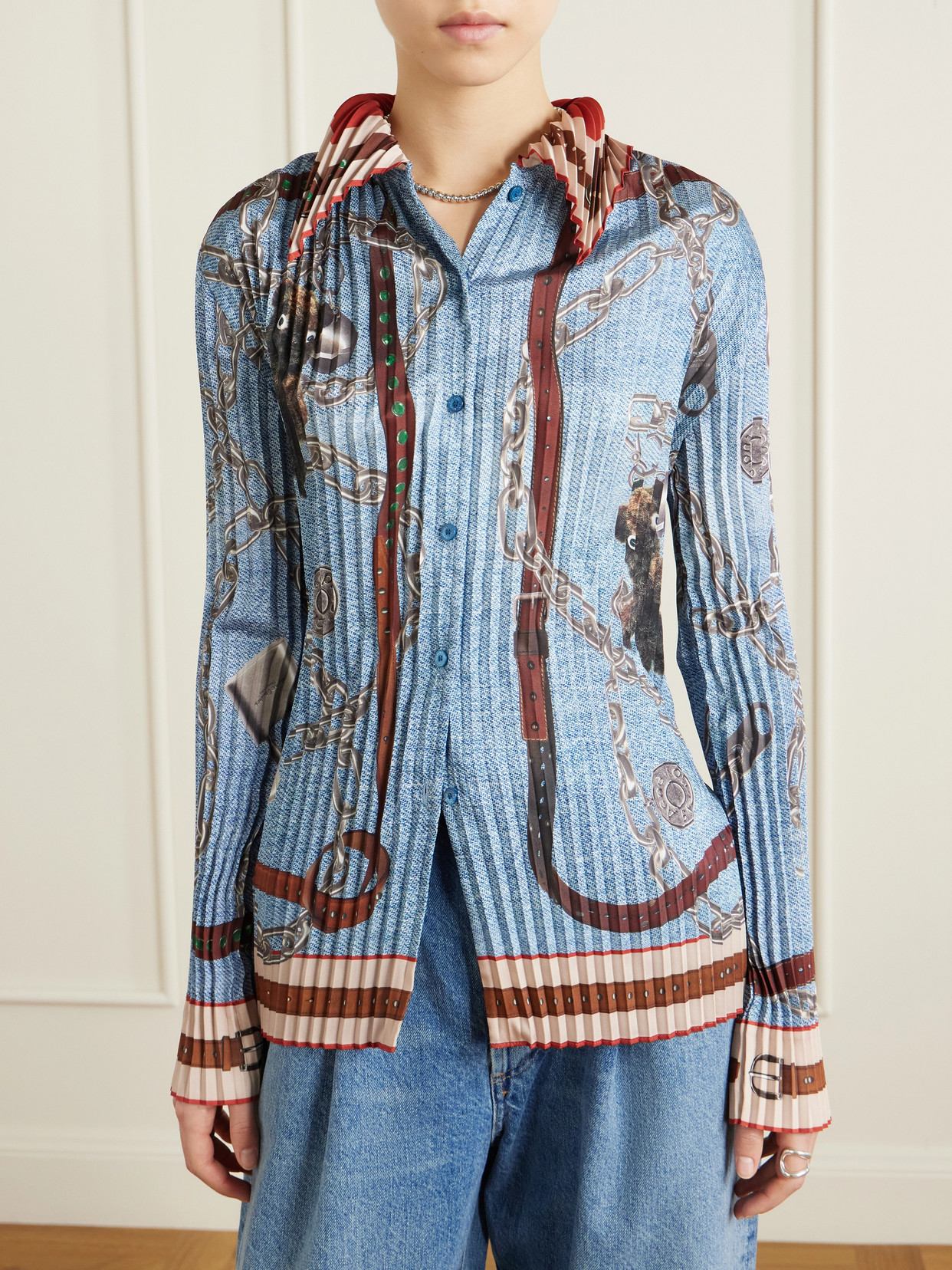 Pleated Satin-Twill Shirt
