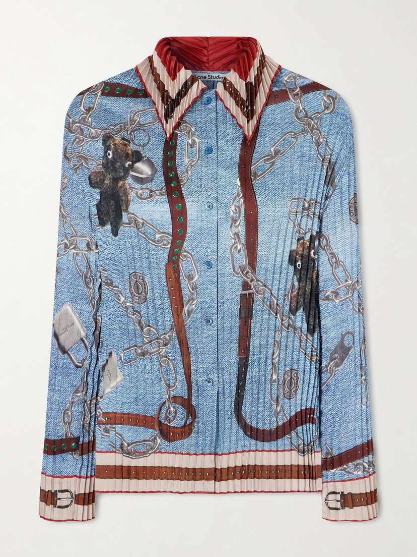 Acne Studios Printed Pleated Satin-twill Shirt