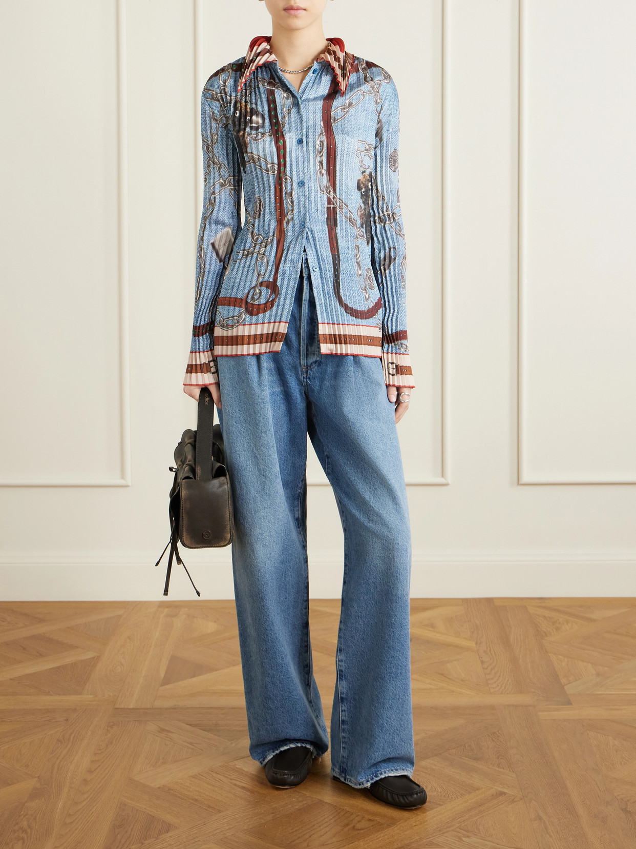 Pleated Satin-Twill Shirt