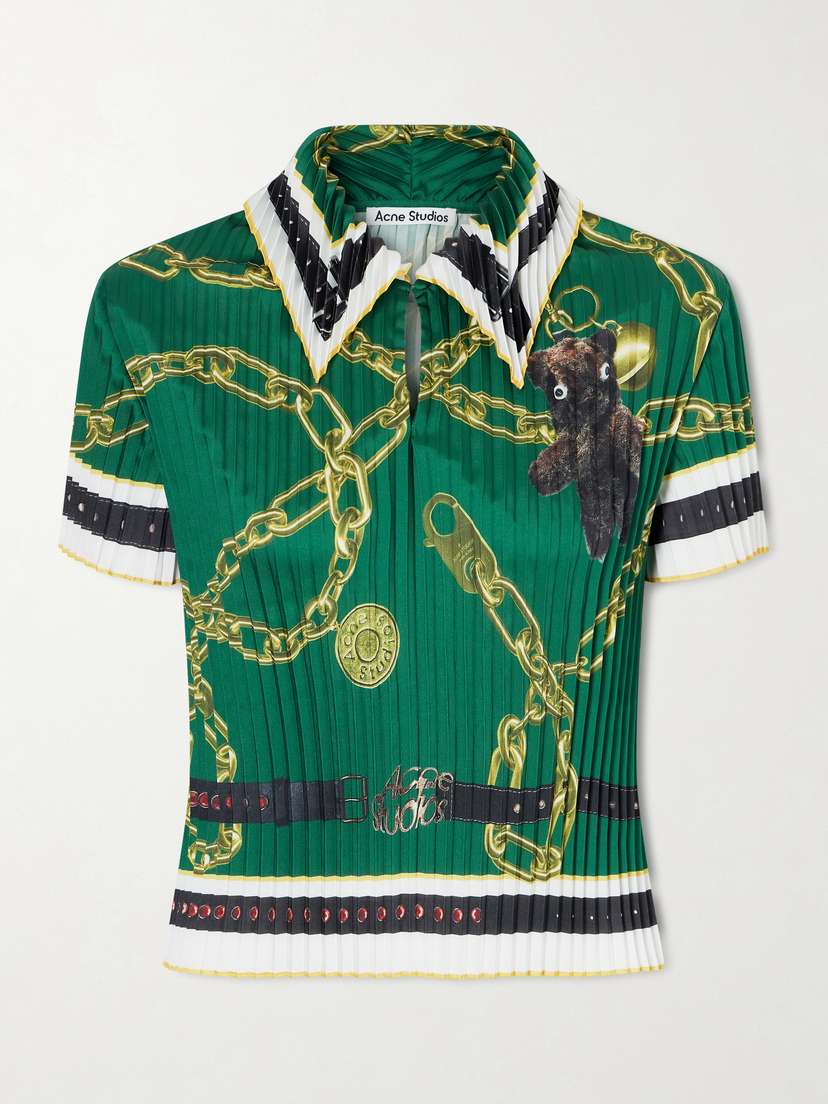 Acne Studios Syndia Pleated Printed Twill Polo Shirt