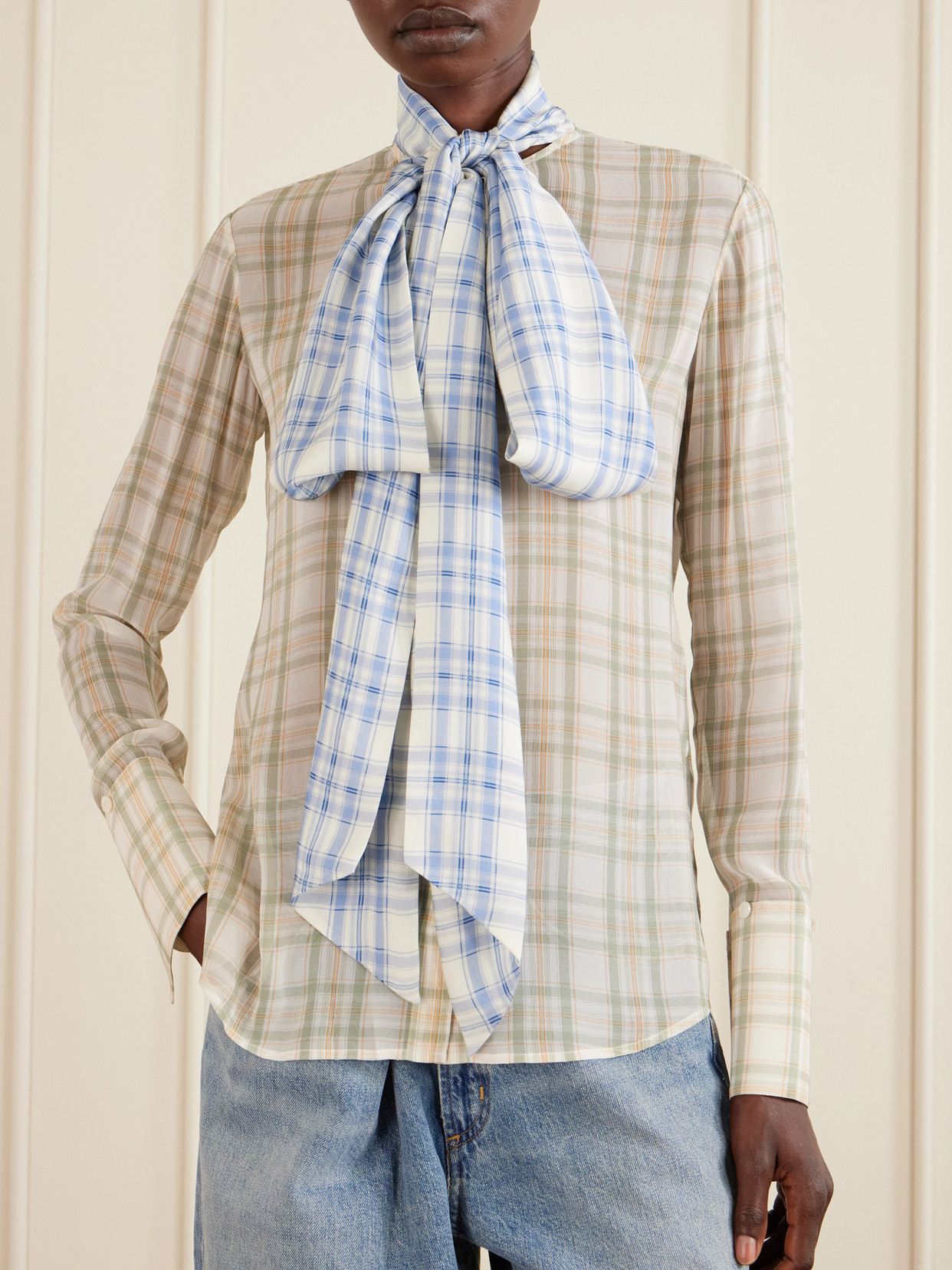 Serena Checked Silk-Chiffon Shirt