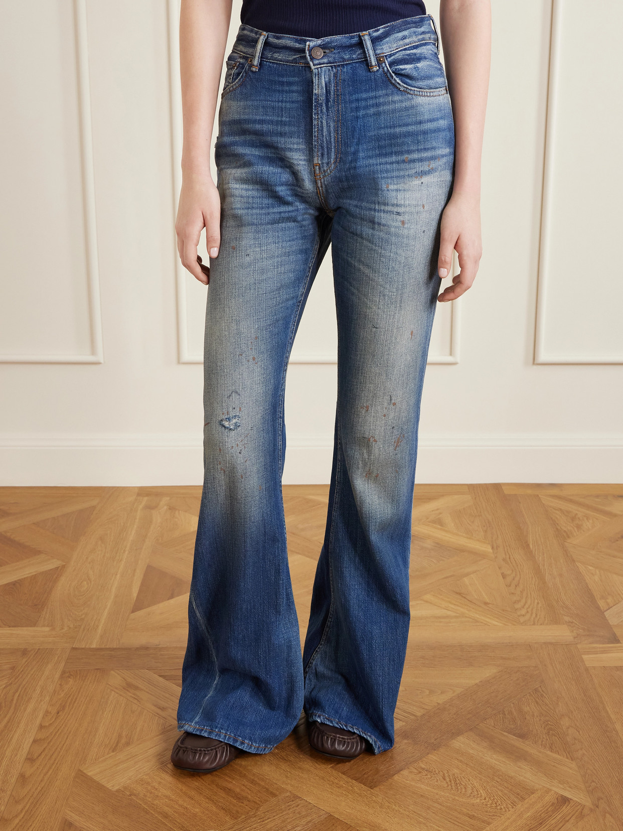 Acne Studios Distressed High-rise Flared Jeans In Blue