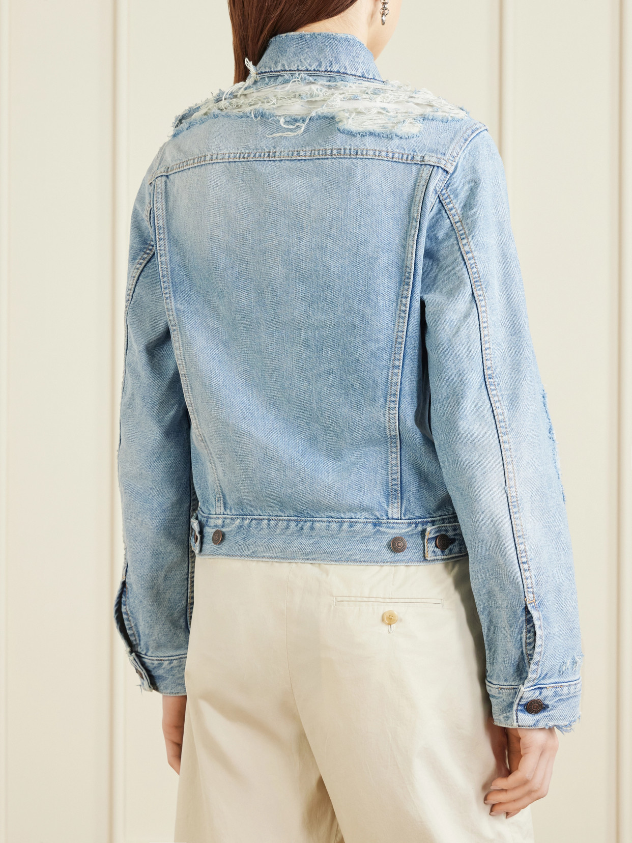 Acne Studios Distressed Organic Denim Jacket In Blue