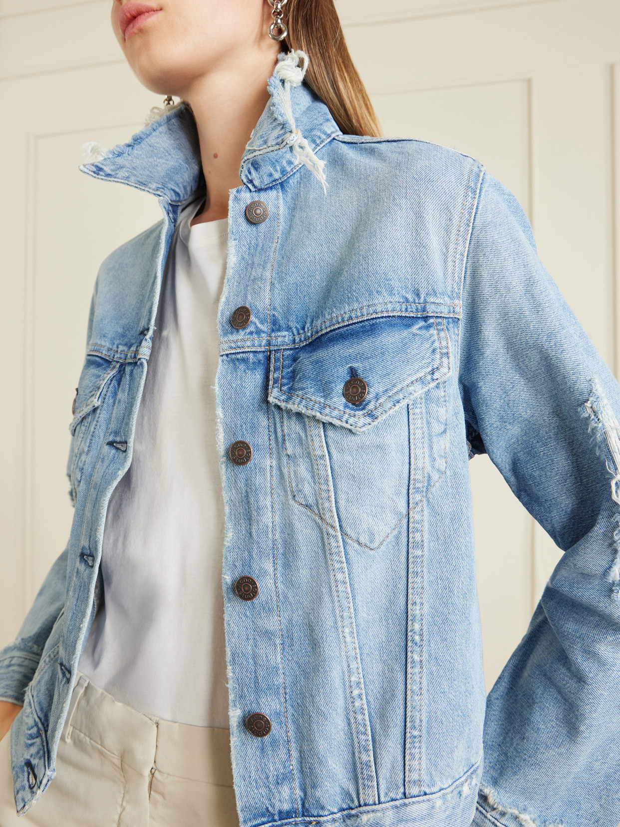 Acne Studios Distressed Organic Denim Jacket In Blue