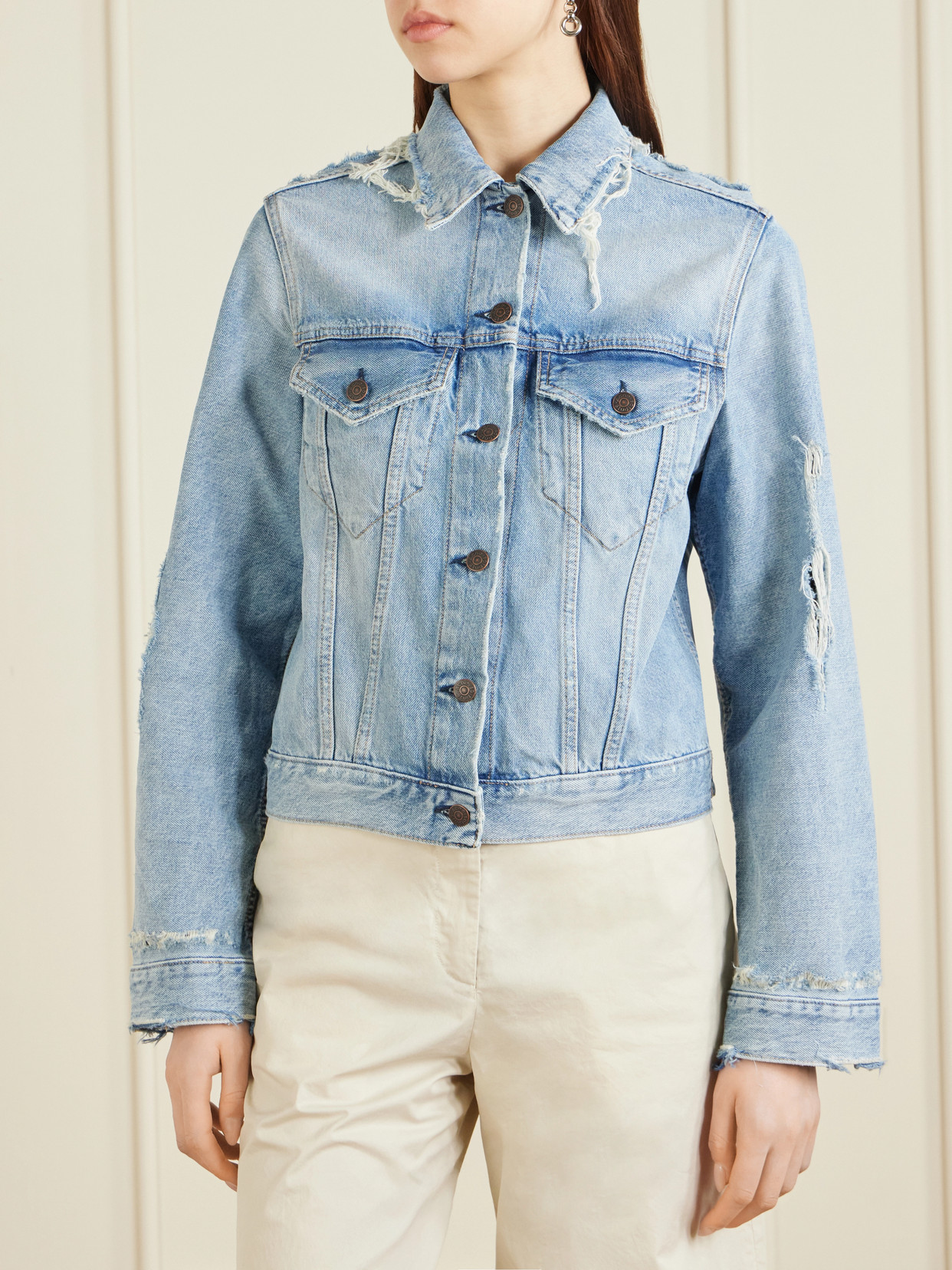 Acne Studios Distressed Organic Denim Jacket In Blue