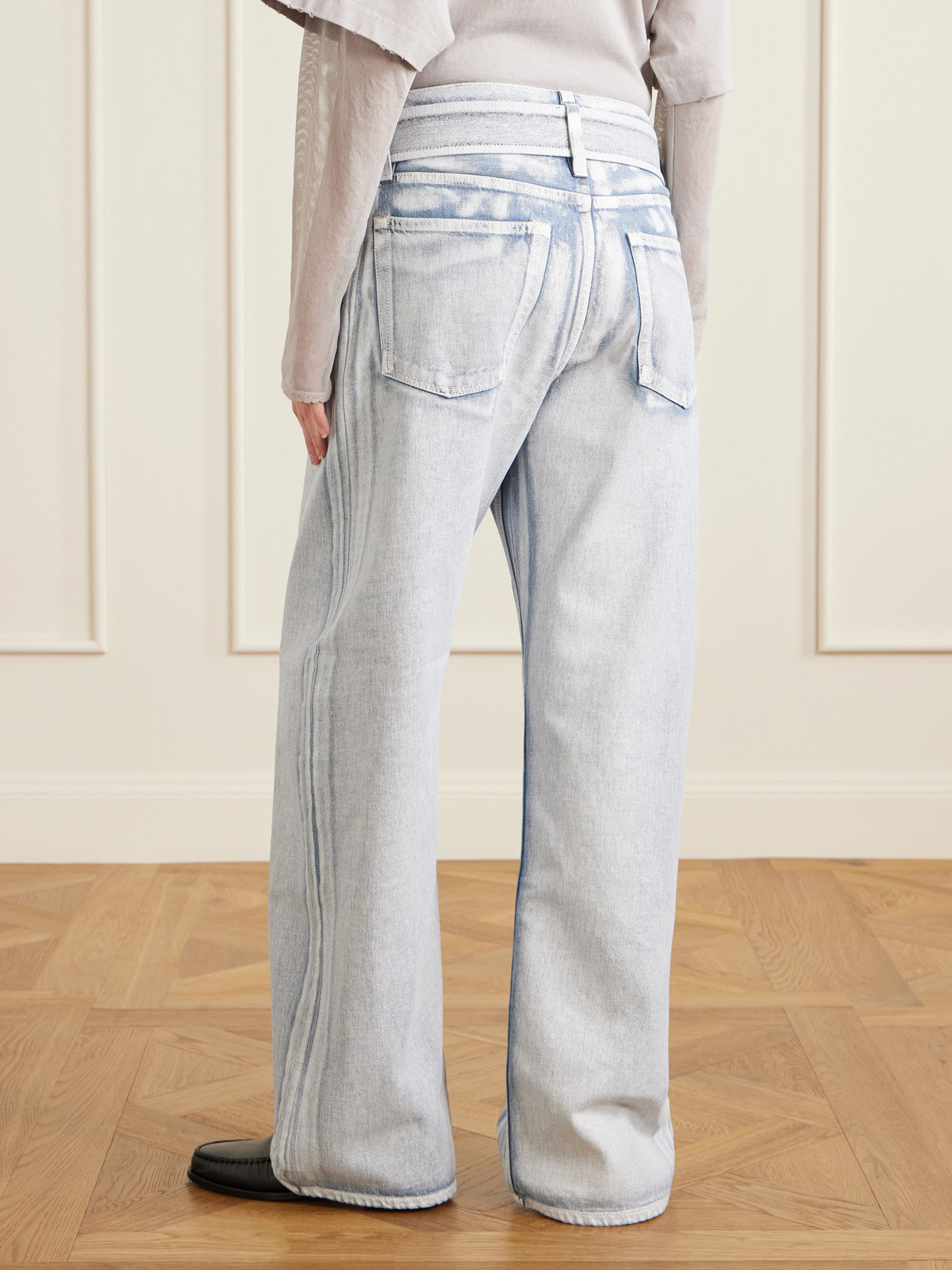 Trompe L'Oeil Coated Low-Rise Straight-Leg Jeans