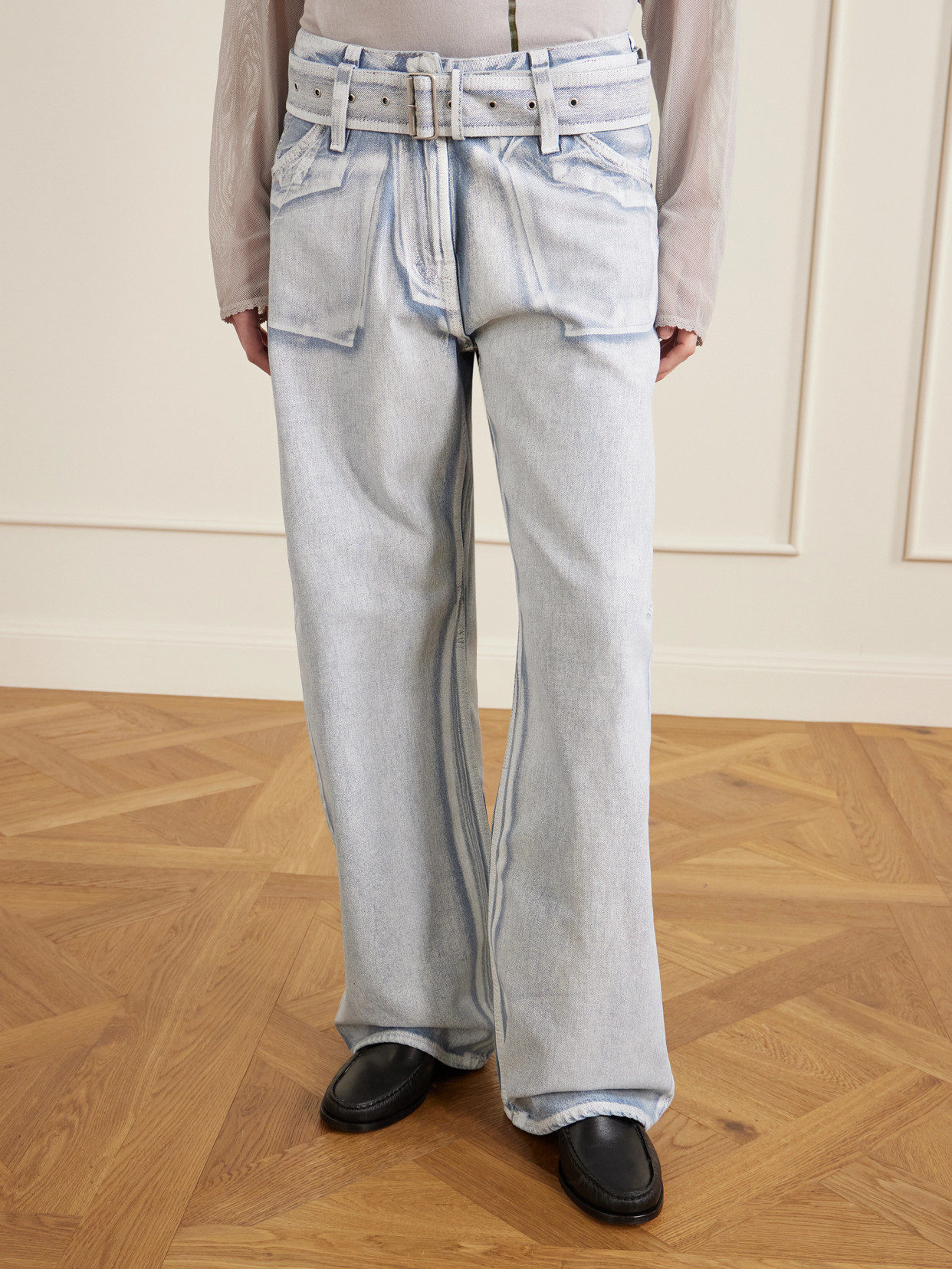Trompe L'Oeil Coated Low-Rise Straight-Leg Jeans
