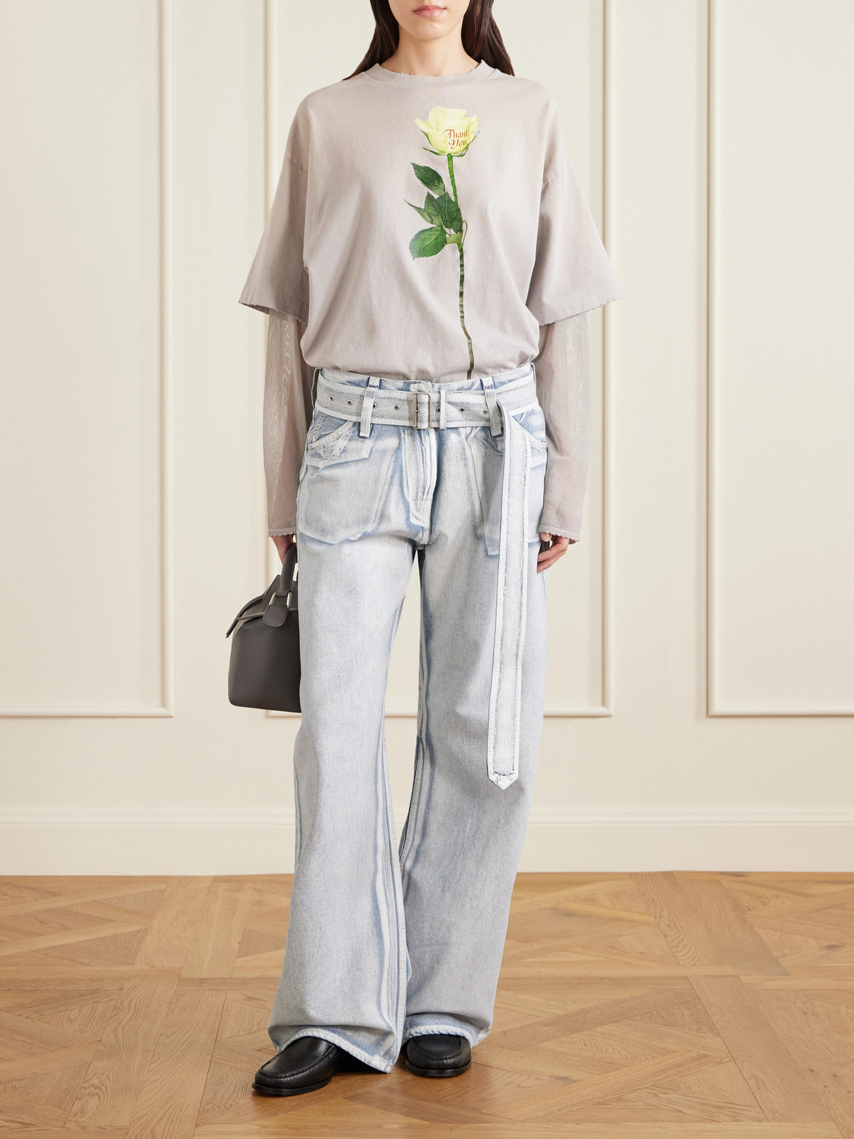 Trompe L'Oeil Coated Low-Rise Straight-Leg Jeans