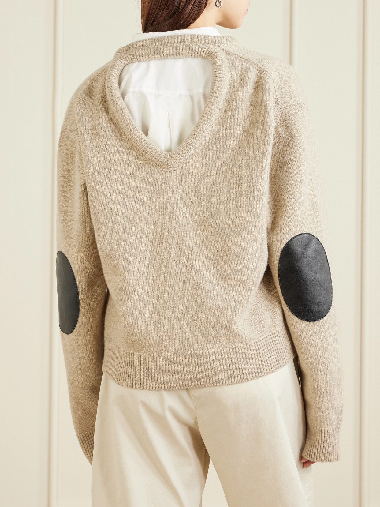 Leather-Trimmed Wool Sweater