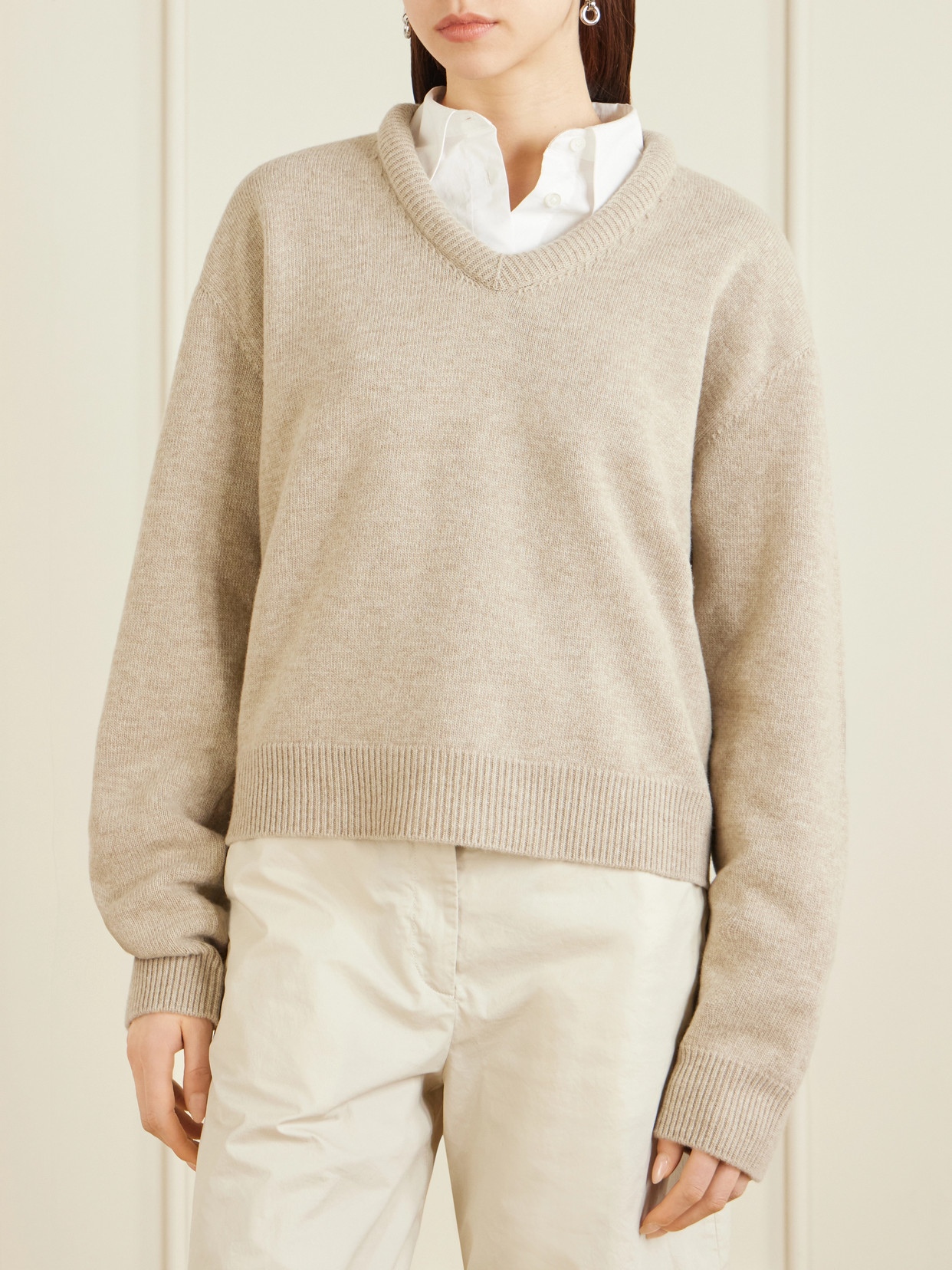 Leather-Trimmed Wool Sweater