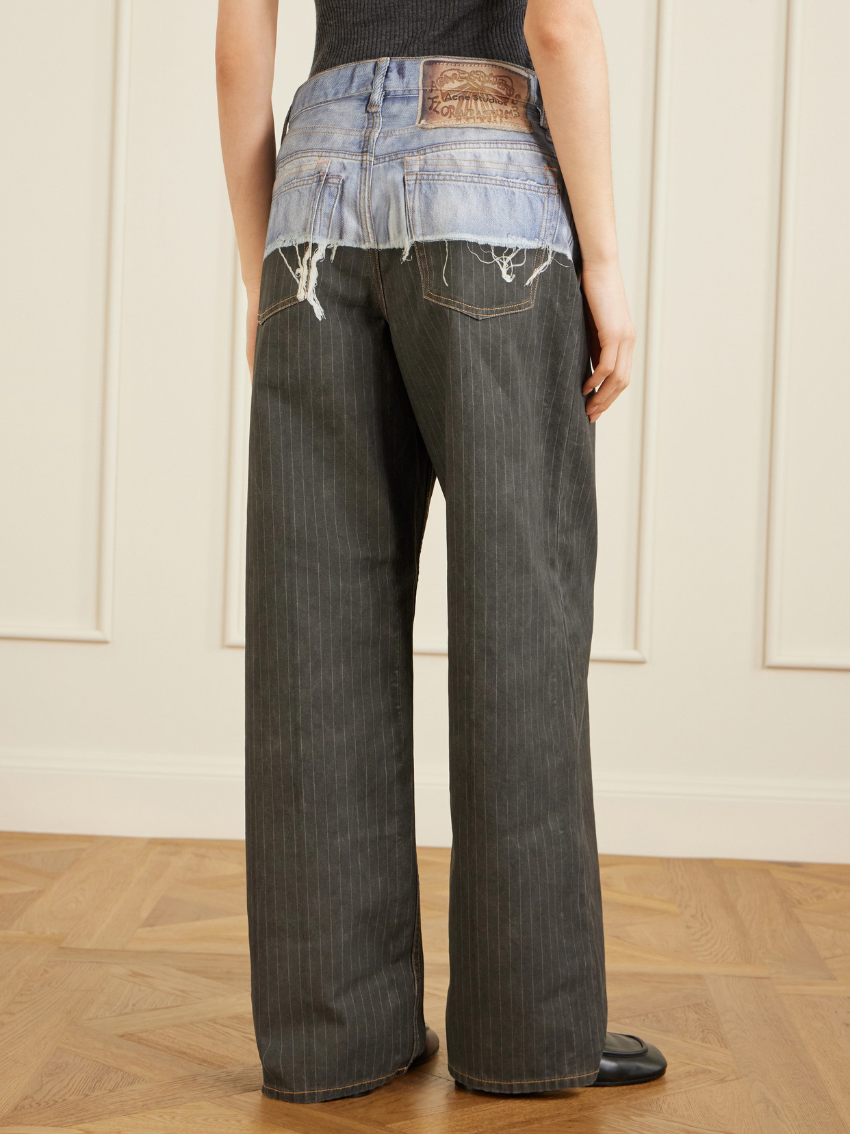 Trompe L'Oeil Pinstriped Wide- Leg