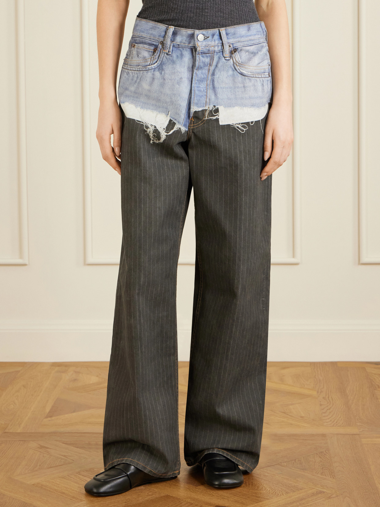 Trompe L'Oeil Pinstriped Wide- Leg