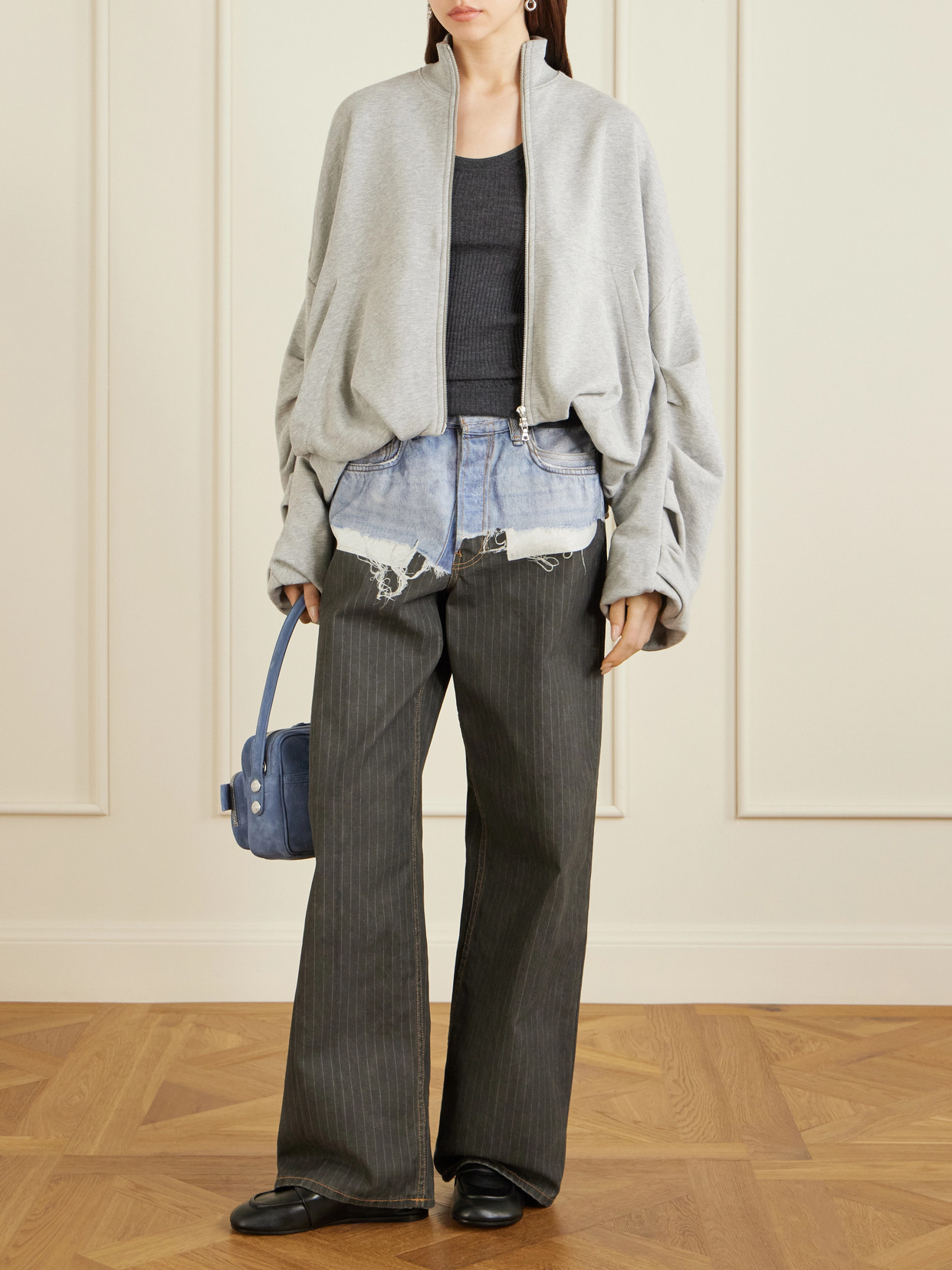 Trompe L'Oeil Pinstriped Wide- Leg