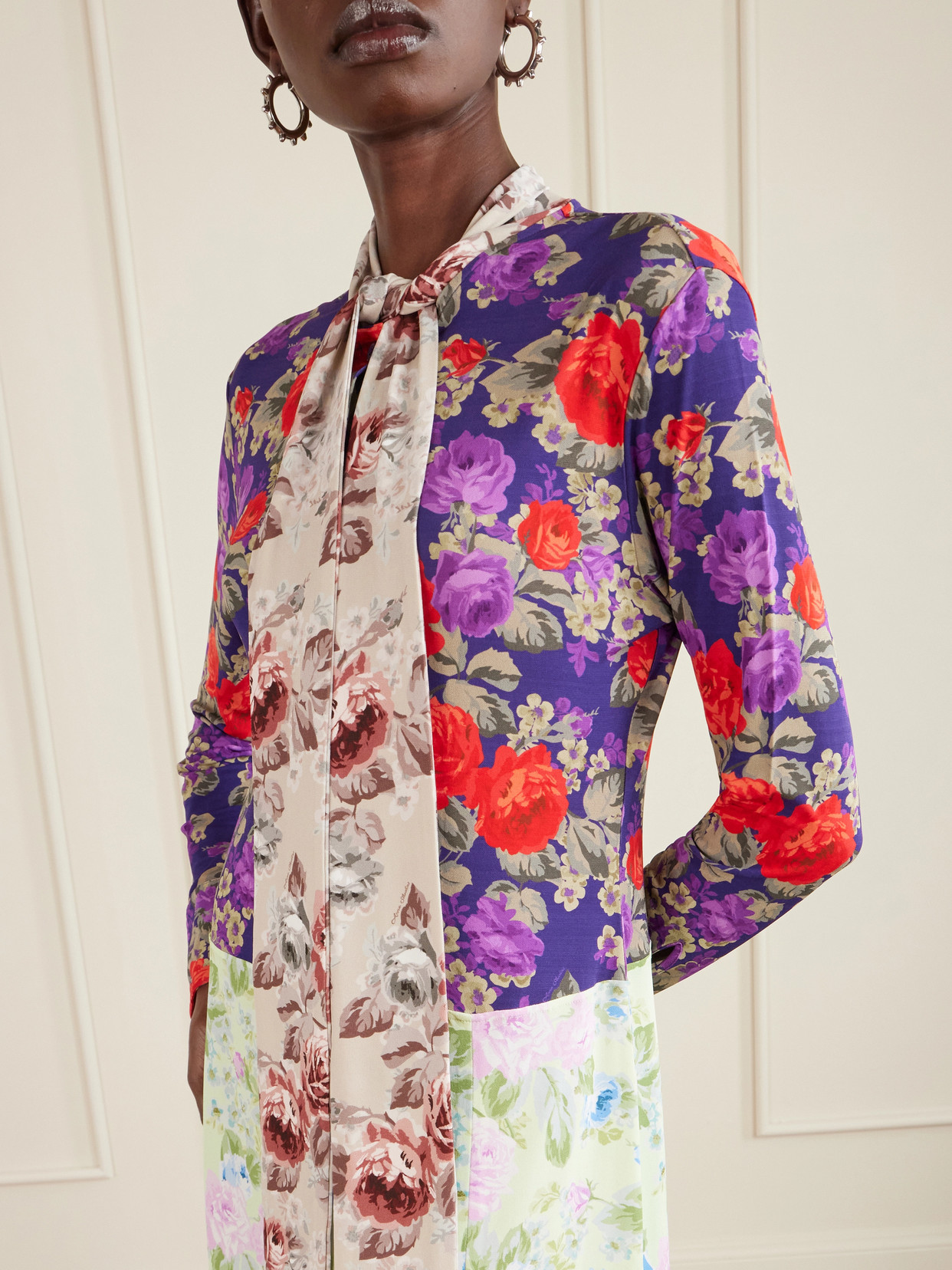 Acne Studios Scarf-detailed Floral-print Crepe Midi Dress In Multi