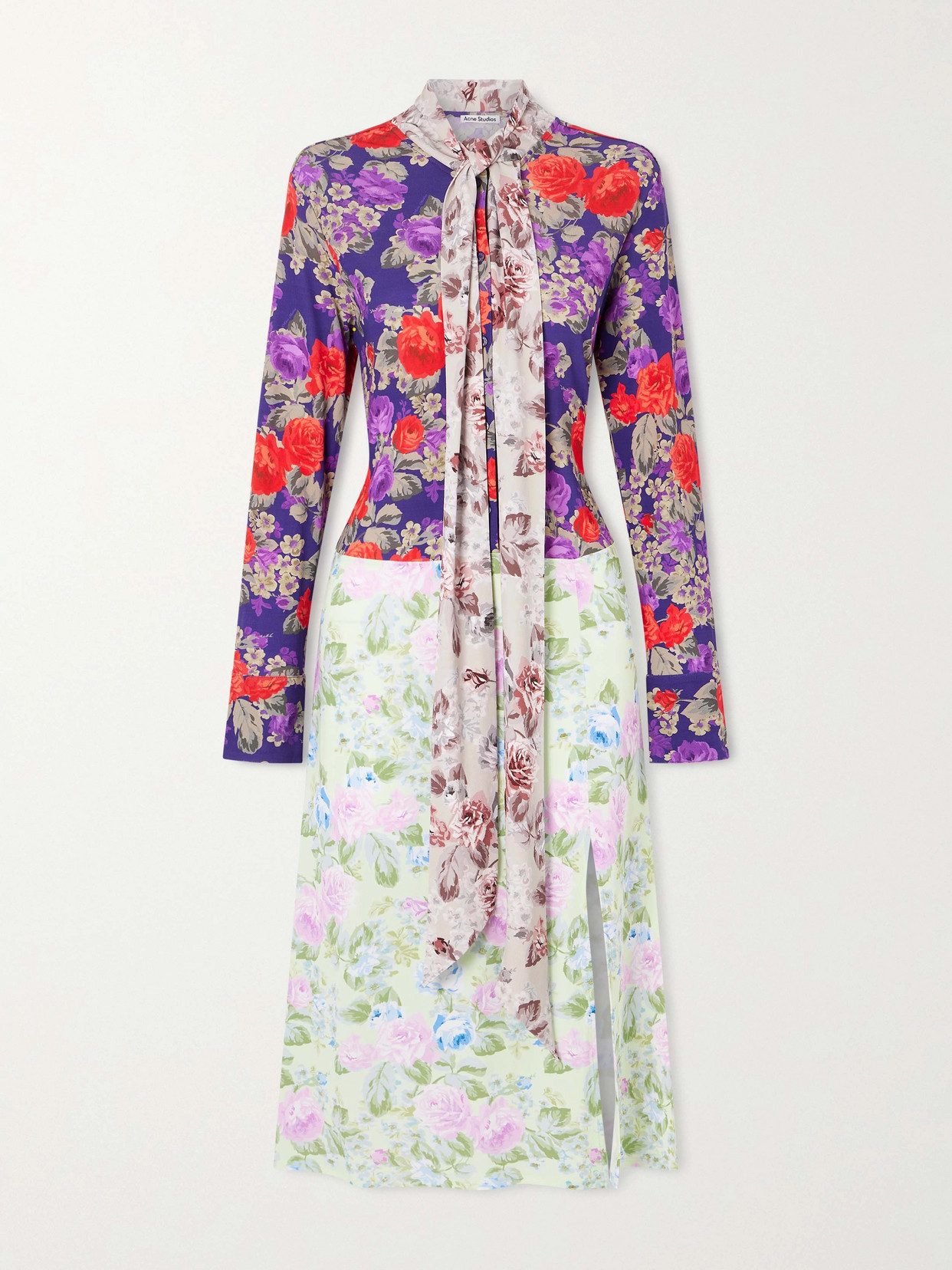 Acne Studios Scarf-detailed Floral-print Crepe Midi Dress In Multi