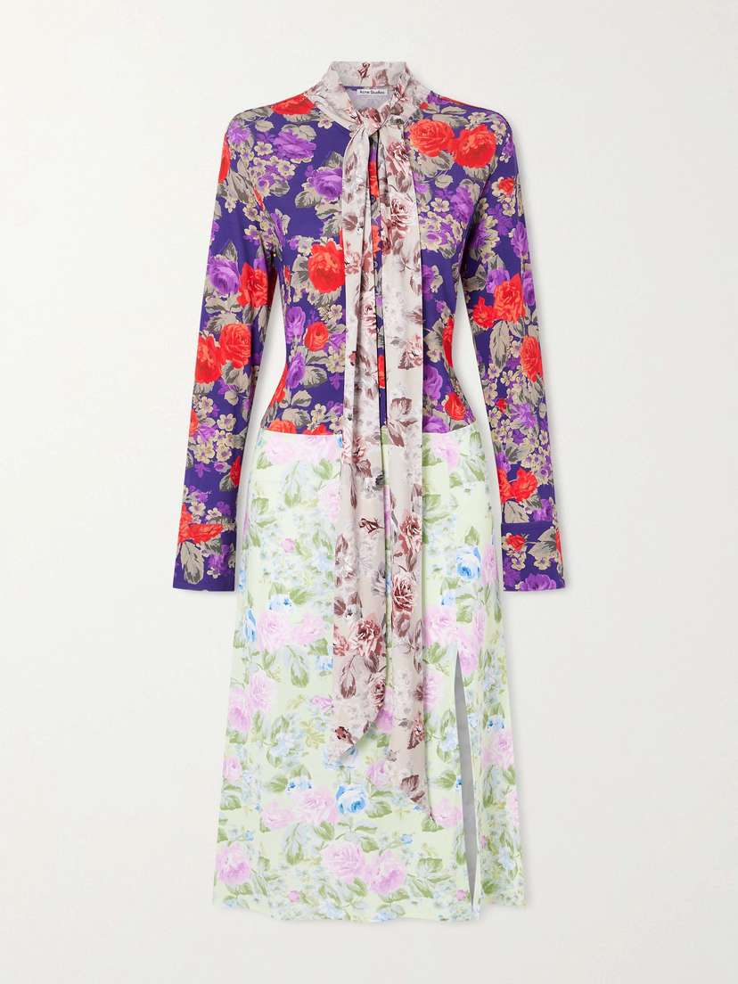 Acne Studios Scarf-detailed Floral-print Crepe Midi Dress