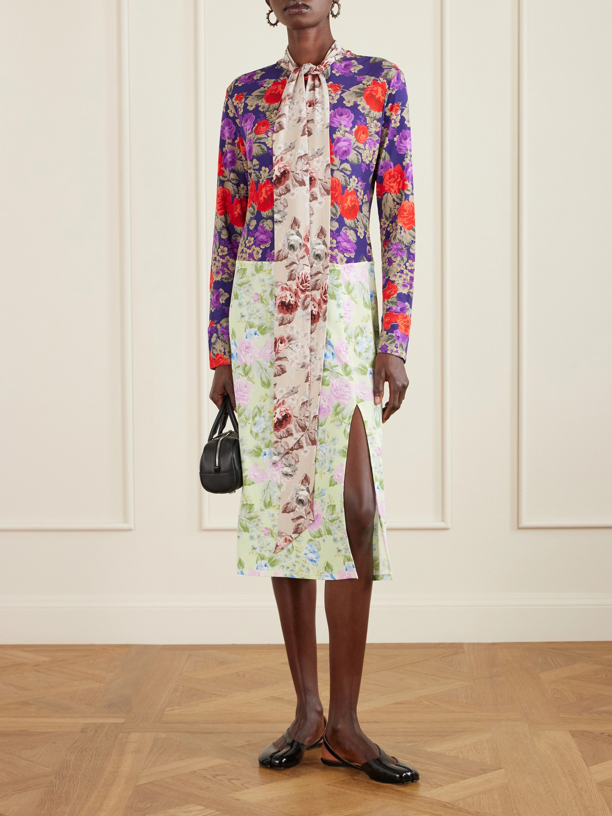 Acne Studios Scarf-detailed Floral-print Crepe Midi Dress In Multi