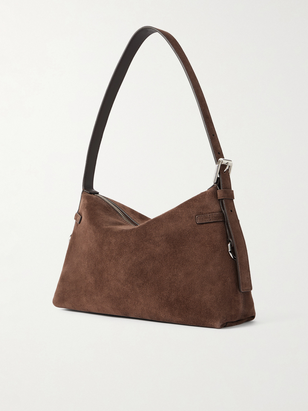 Givenchy Womens Ebony Brown Silver Voyou Medium Suede Shoulder Bag