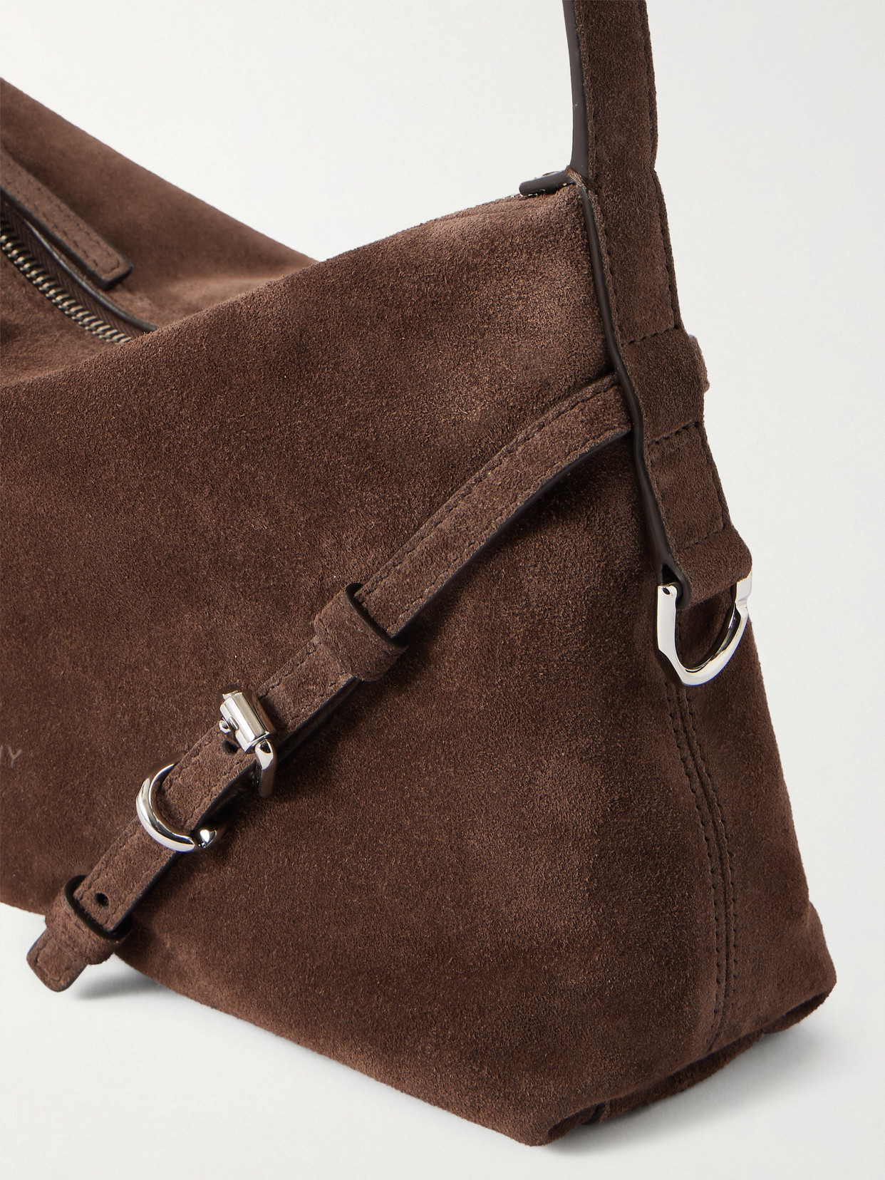 Givenchy Womens Ebony Brown Silver Voyou Medium Suede Shoulder Bag