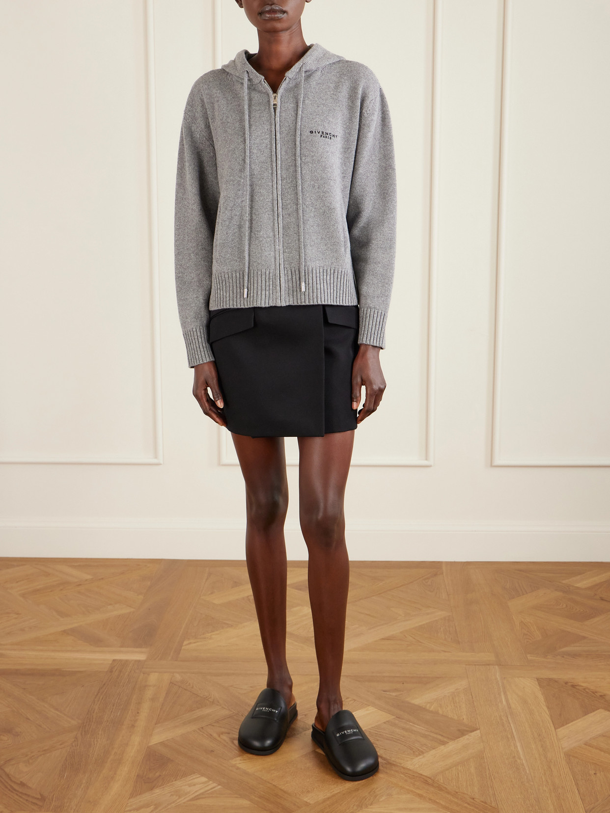 Givenchy Label Flat Mules In Black Nappa Leather Women In Multi