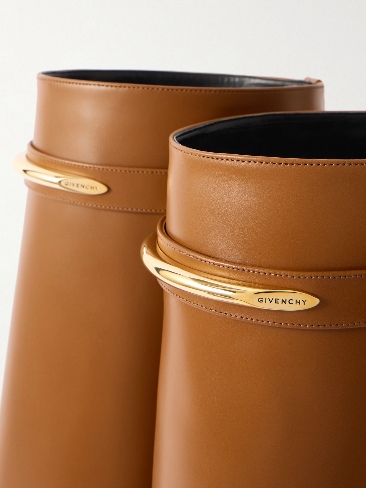 Givenchy Leather Shark Lock Knee High Boots 90 In Brown