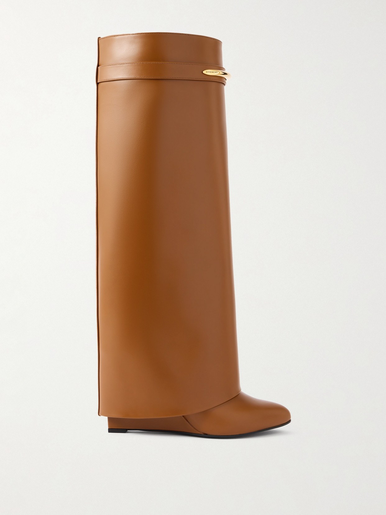 Givenchy Leather Shark Lock Knee High Boots 90 In Brown