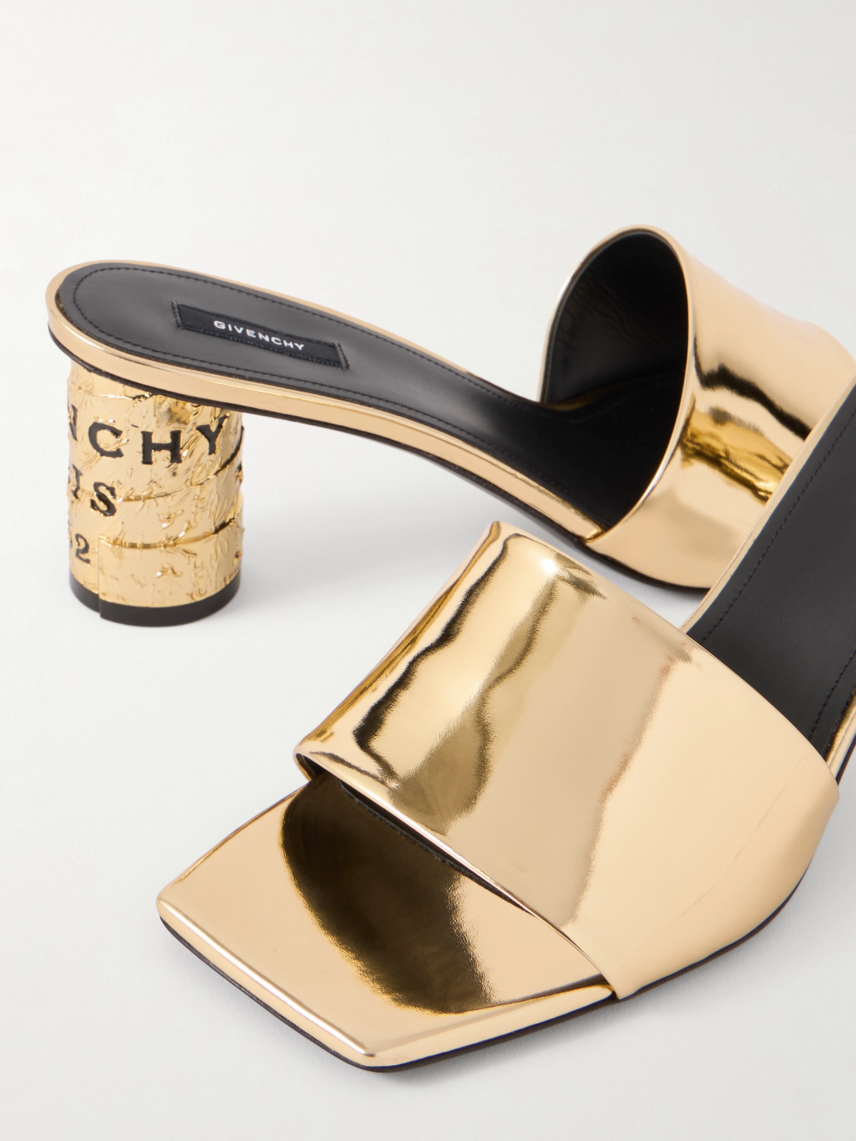 Givenchy Tape Heeled Mules In Mirror Effect Leather In Multi